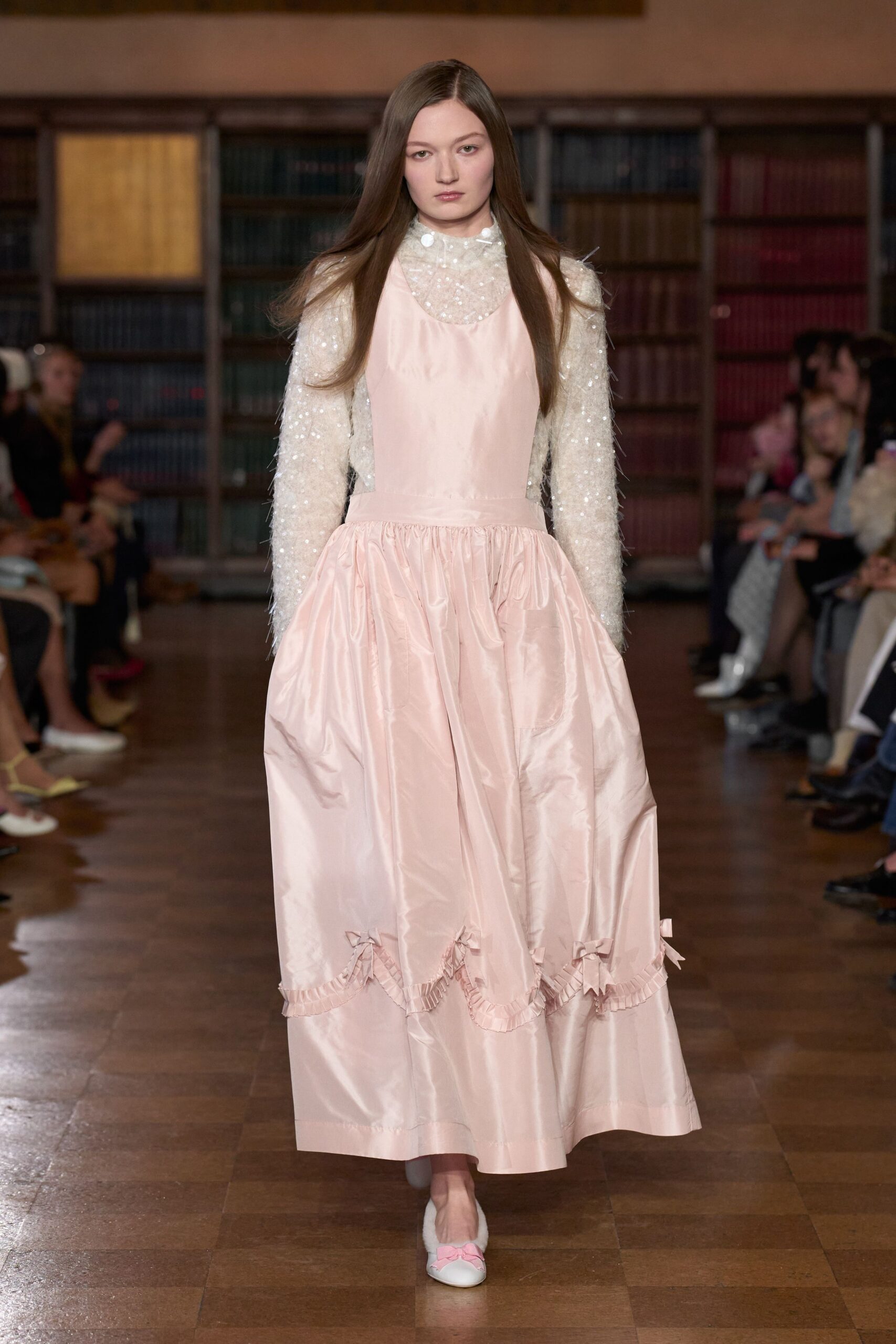 pink silk sleeveless v-neck fitted pleated tiered dress