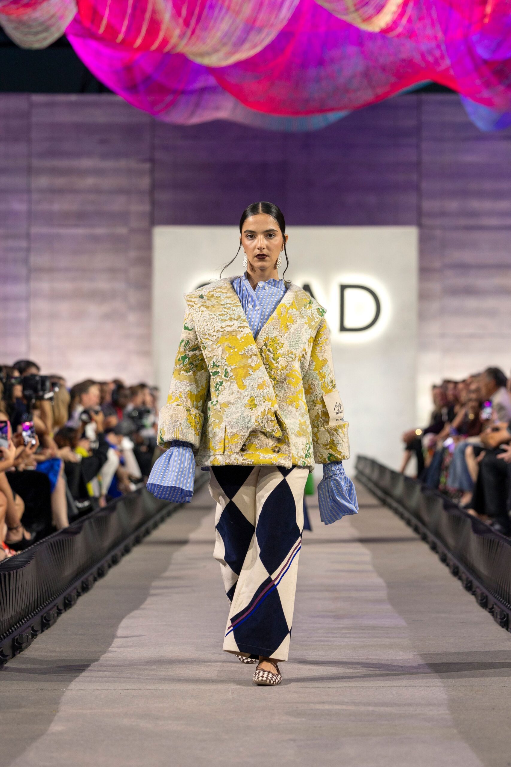 yellow cotton long-sleeve collared oversized floral buttoned jacket