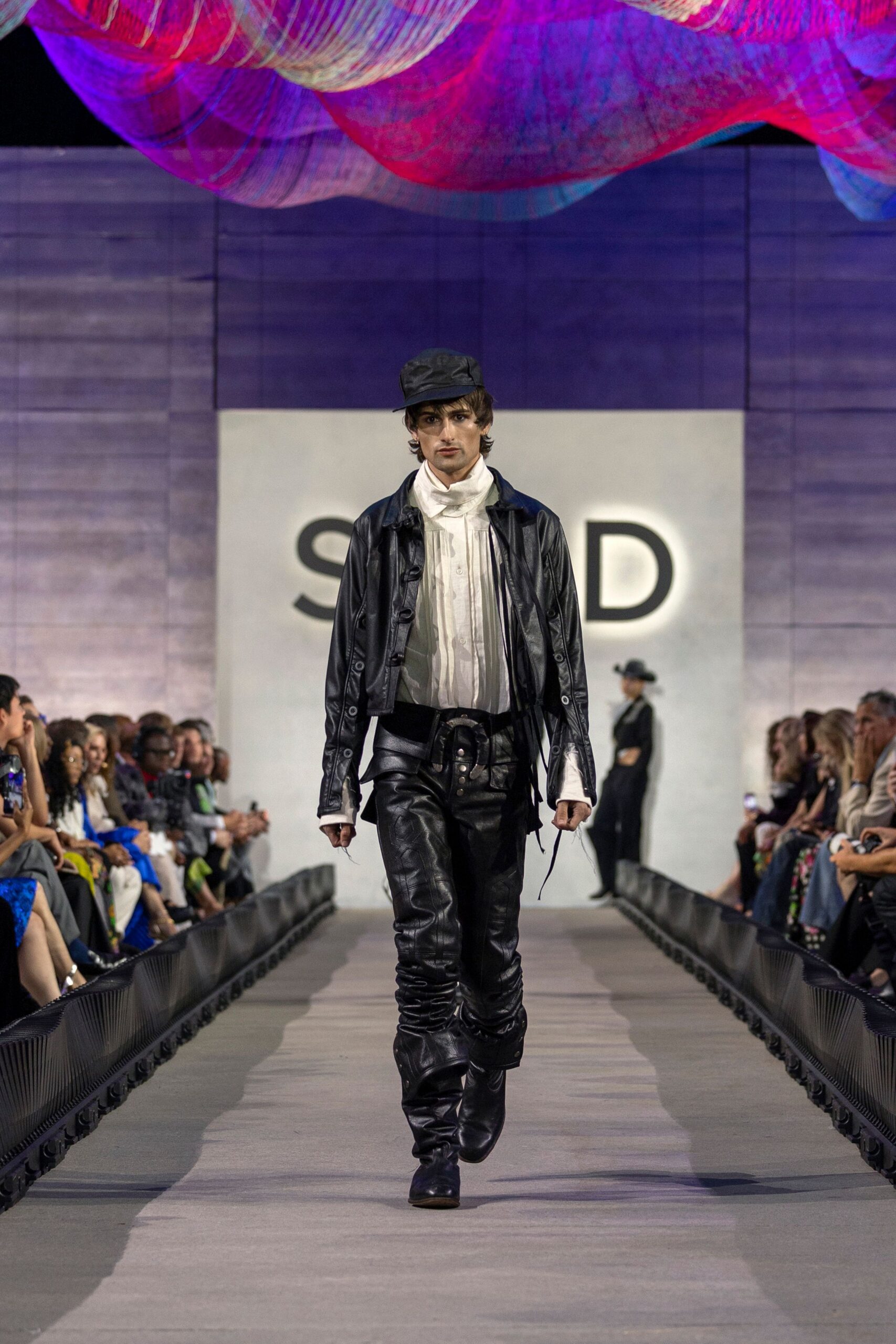 black leather fitted zippered pants