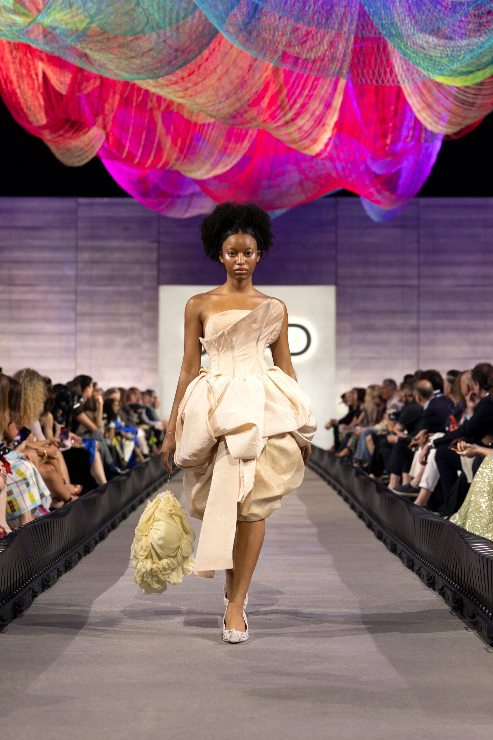 beige silk sleeveless asymmetric fitted pleated draped dress