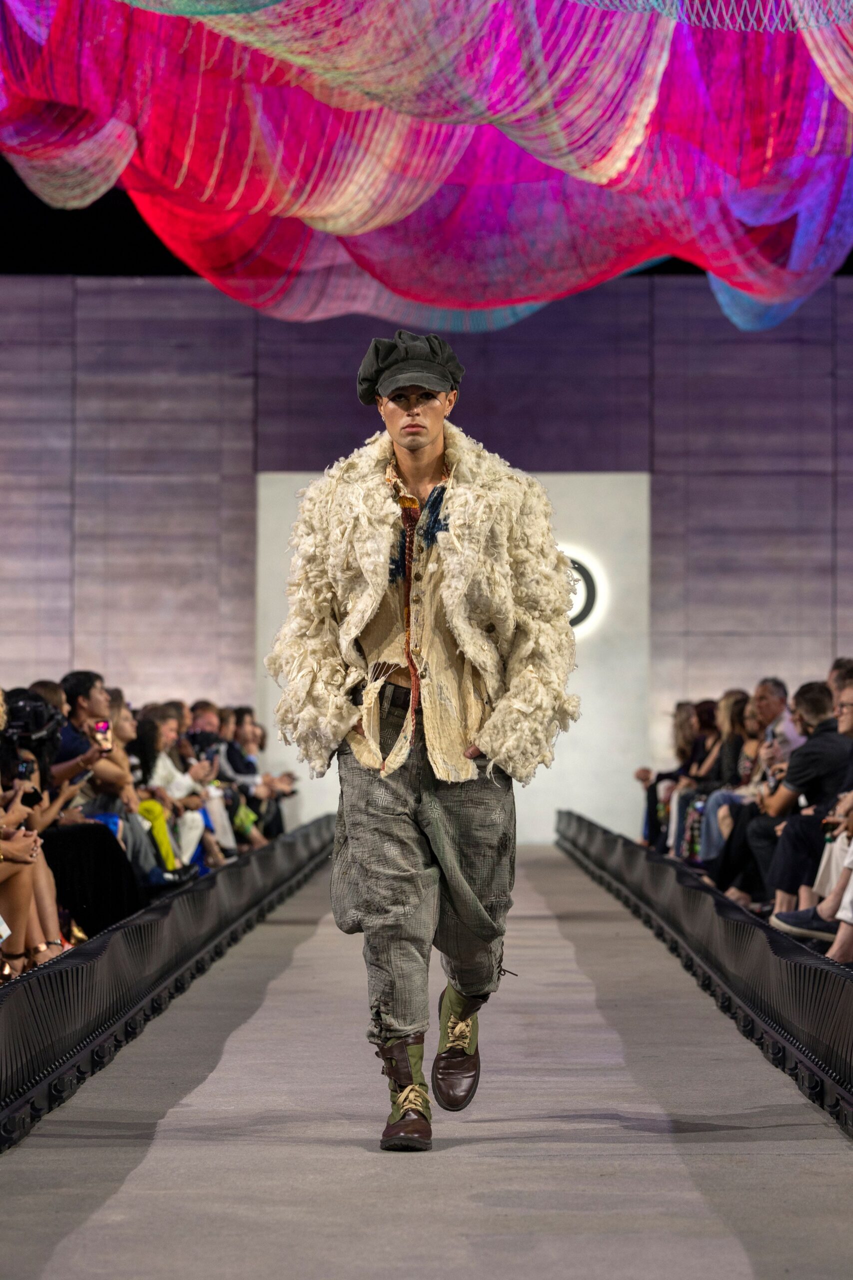 beige fur long-sleeve relaxed fringed jacket