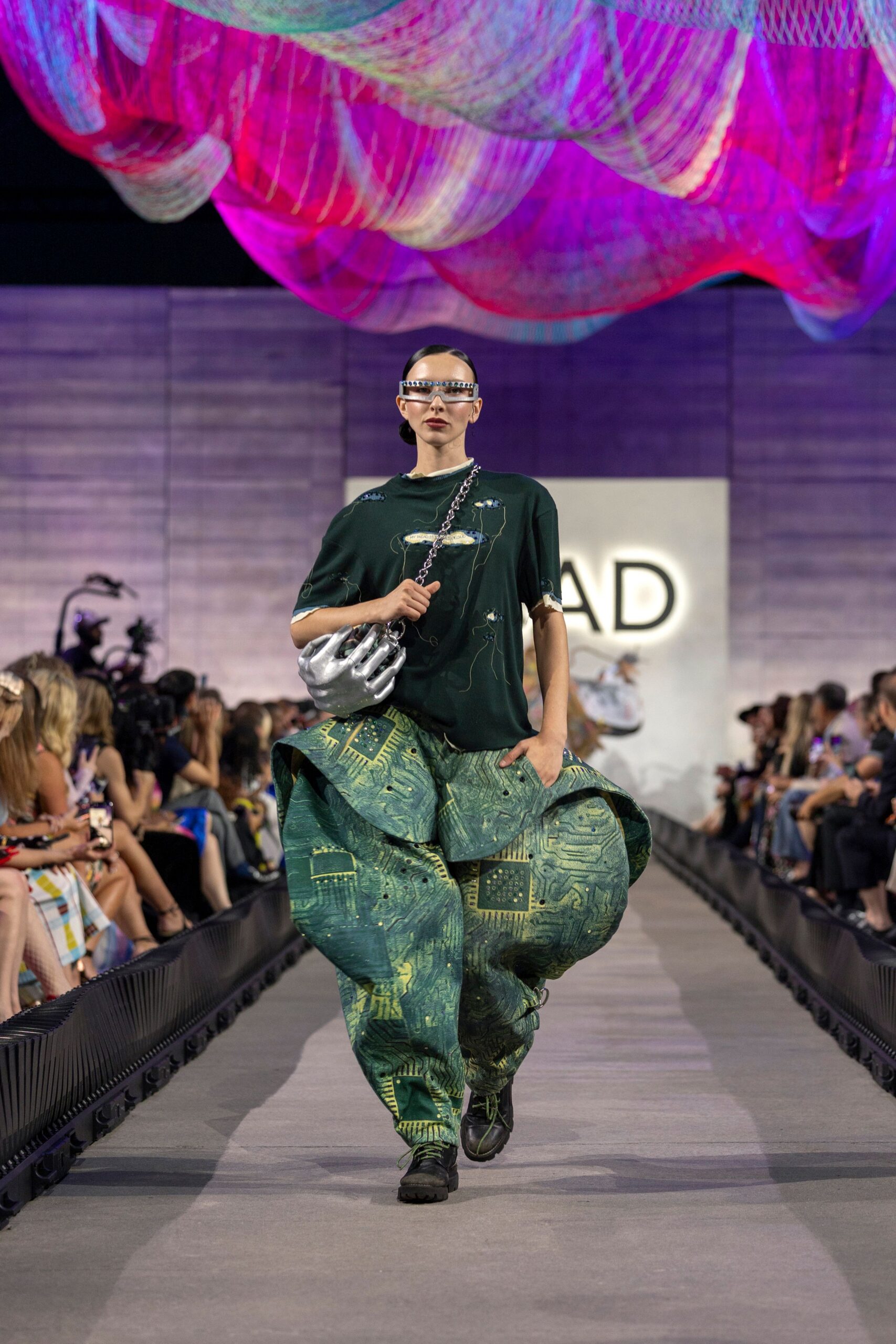 green cotton relaxed printed wide-leg pants