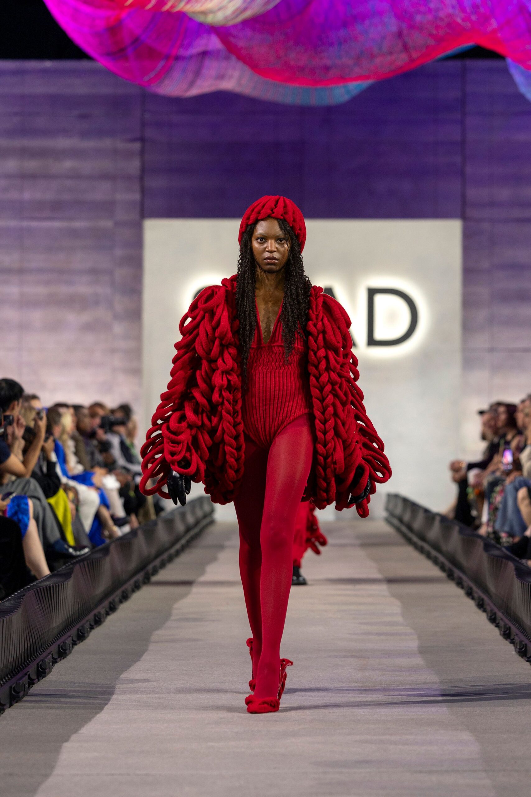 red wool oversized layered coat