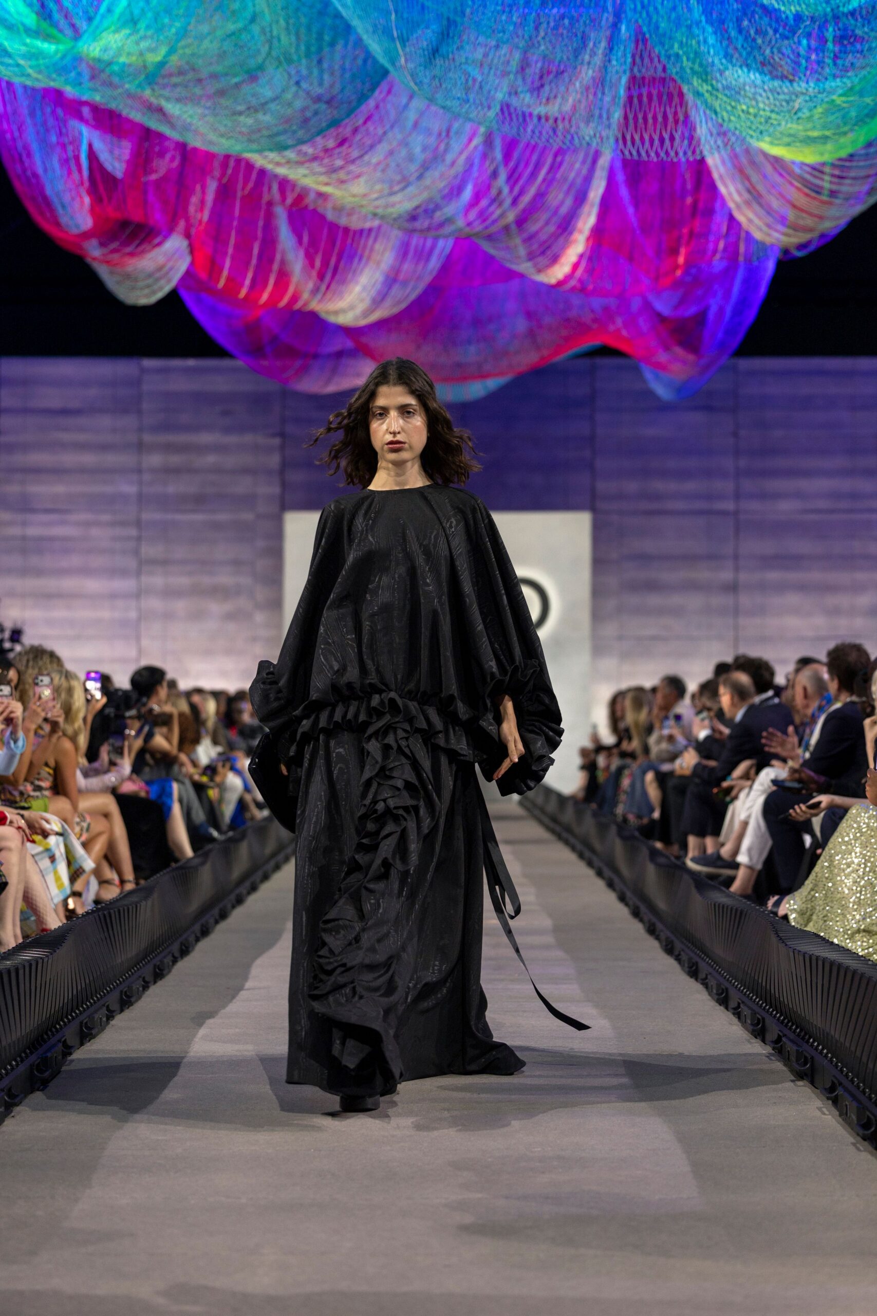 black silk ruffled maxi dress