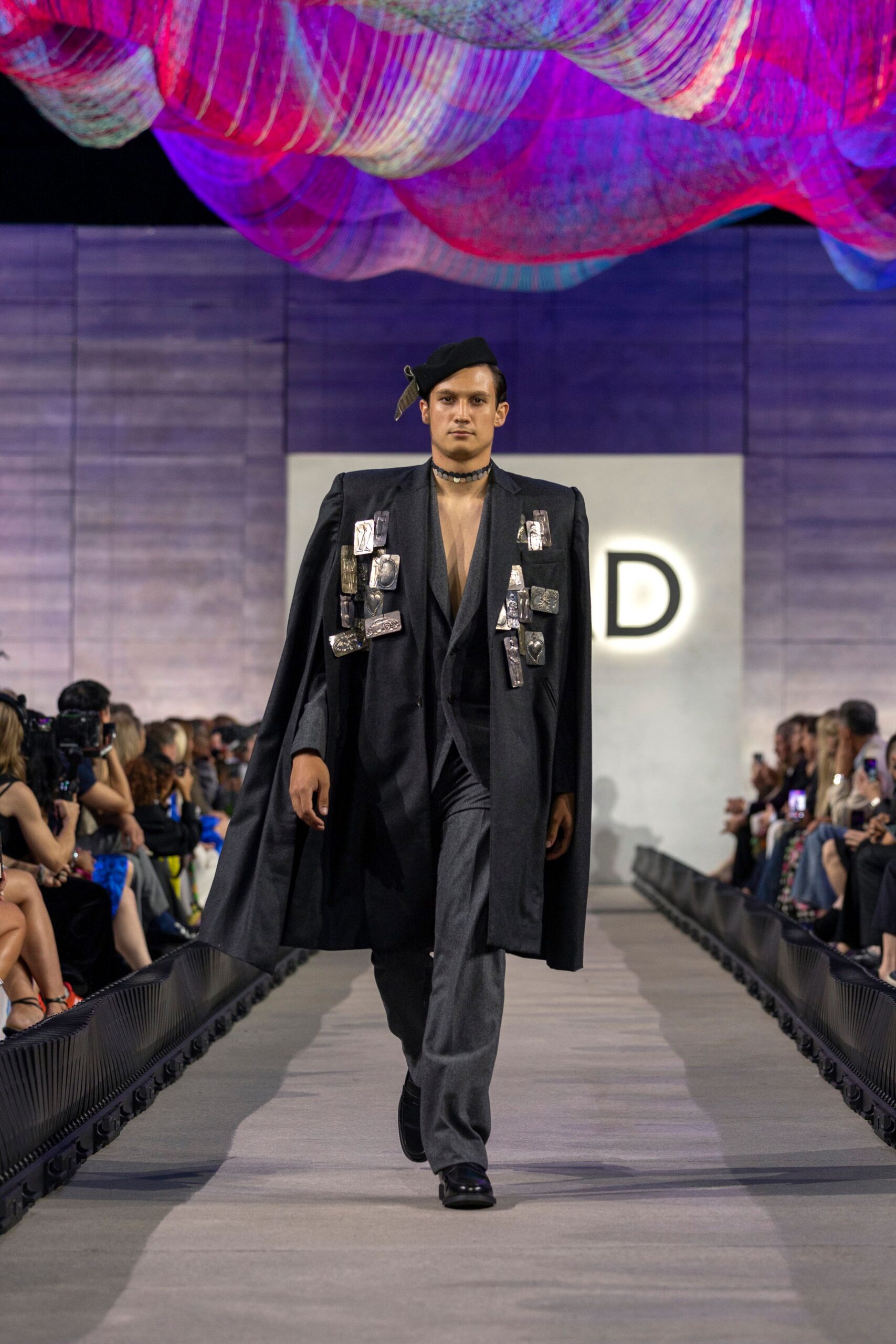 black wool long-sleeve v-neck tailored buttoned suit