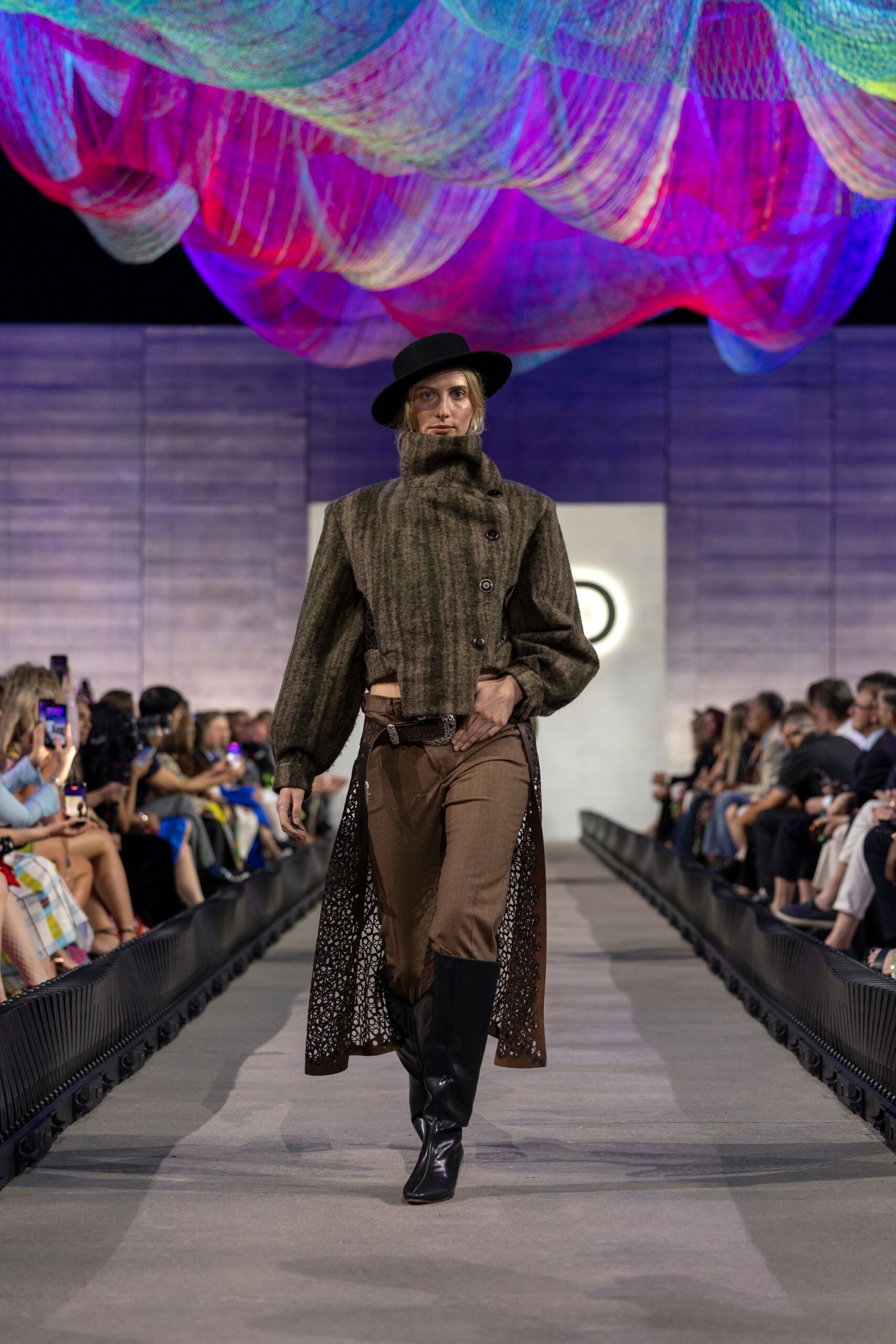 brown cotton fitted straight-leg pants