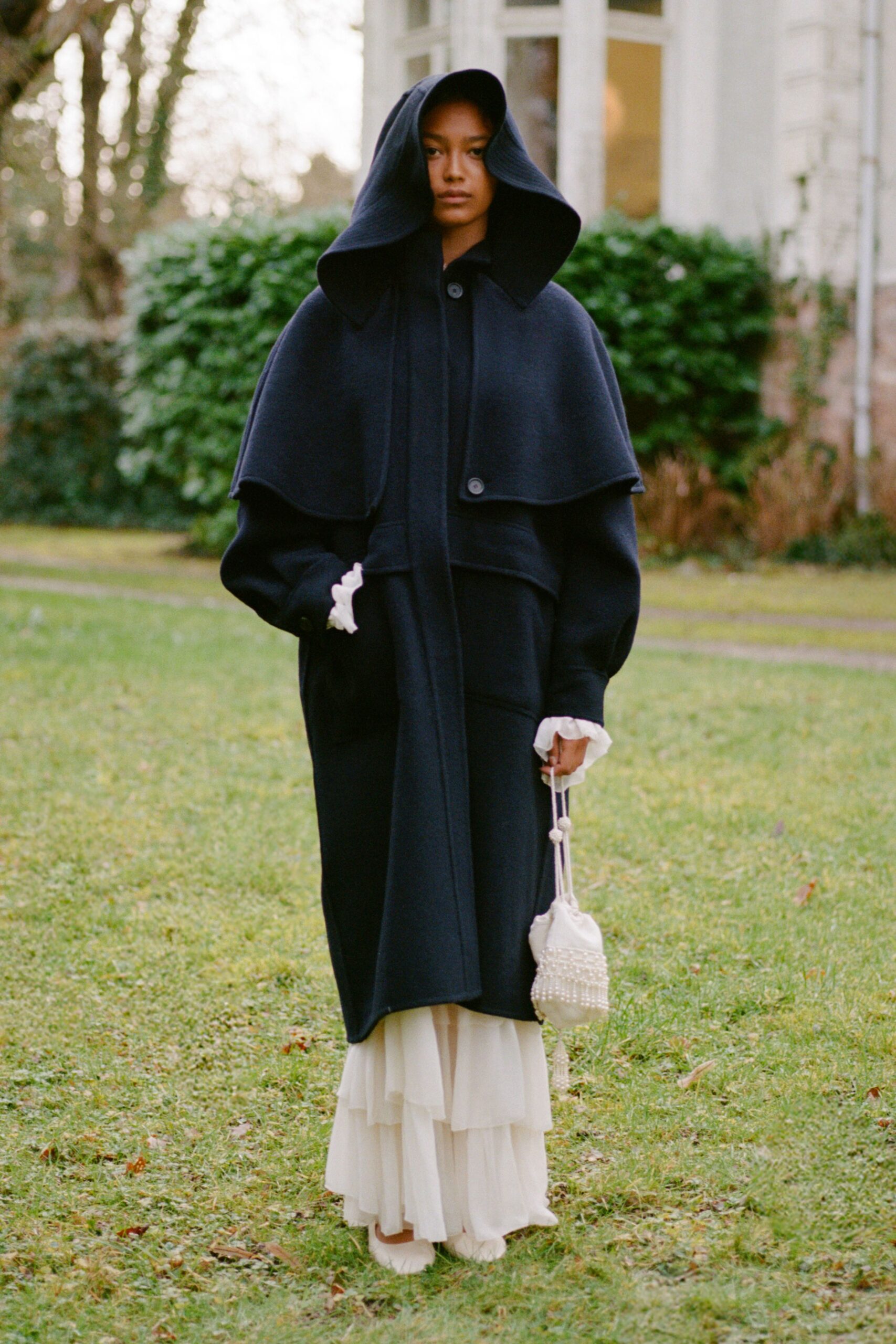 black wool coat with hood