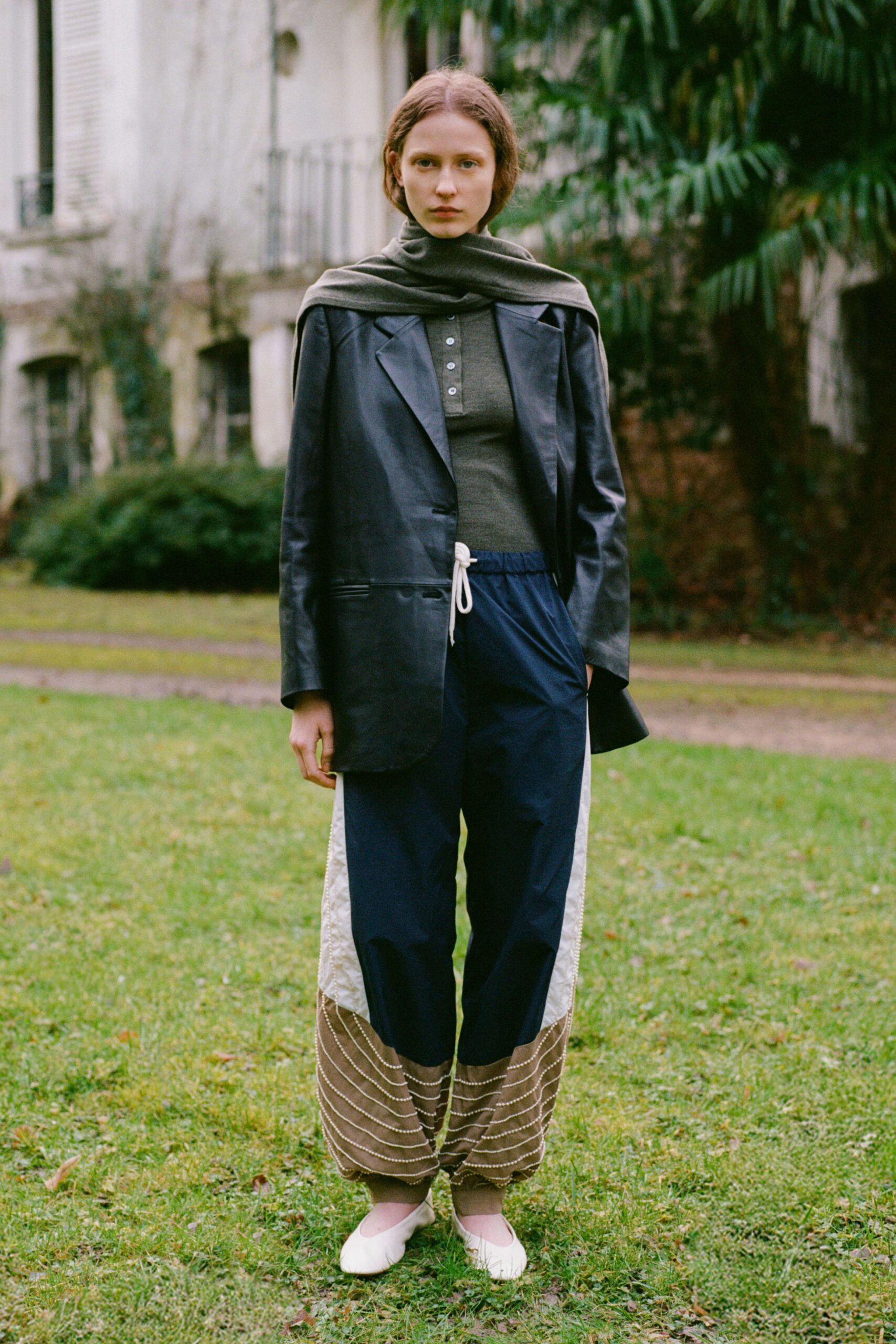 black leather long-sleeve collared structured blazer