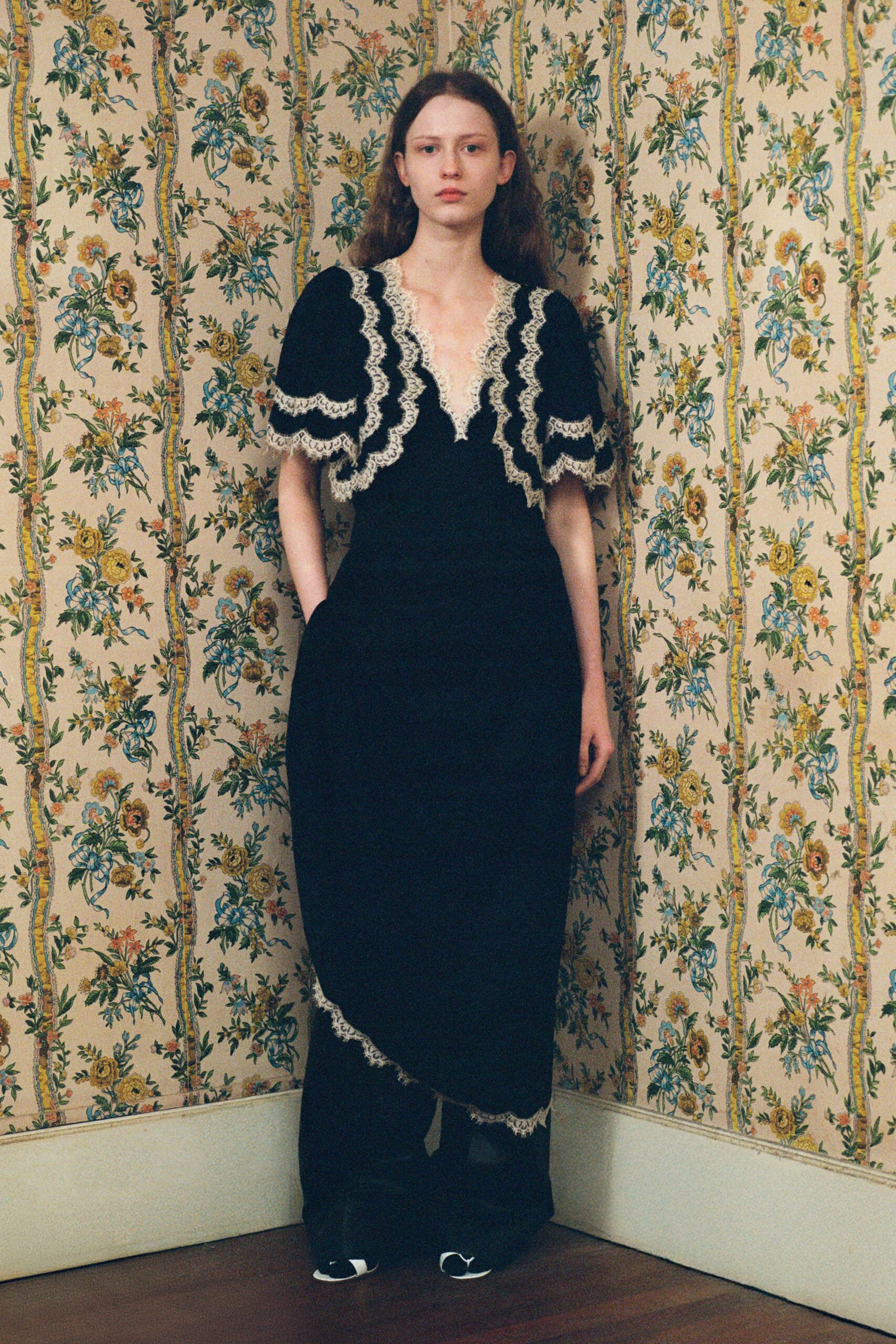 black embroidered midi dress