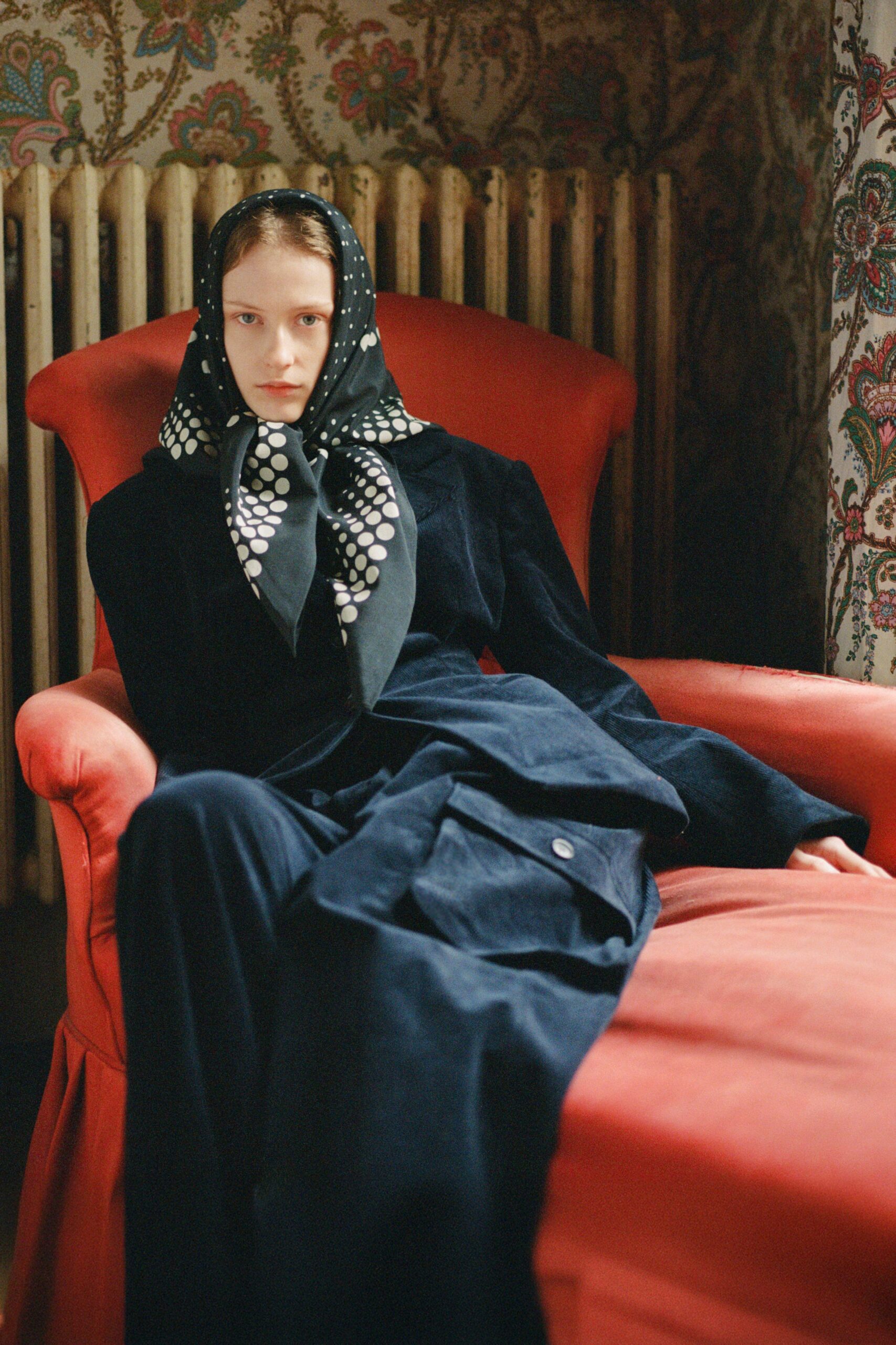 blue velvet long-sleeve collared relaxed buttoned maxi coat