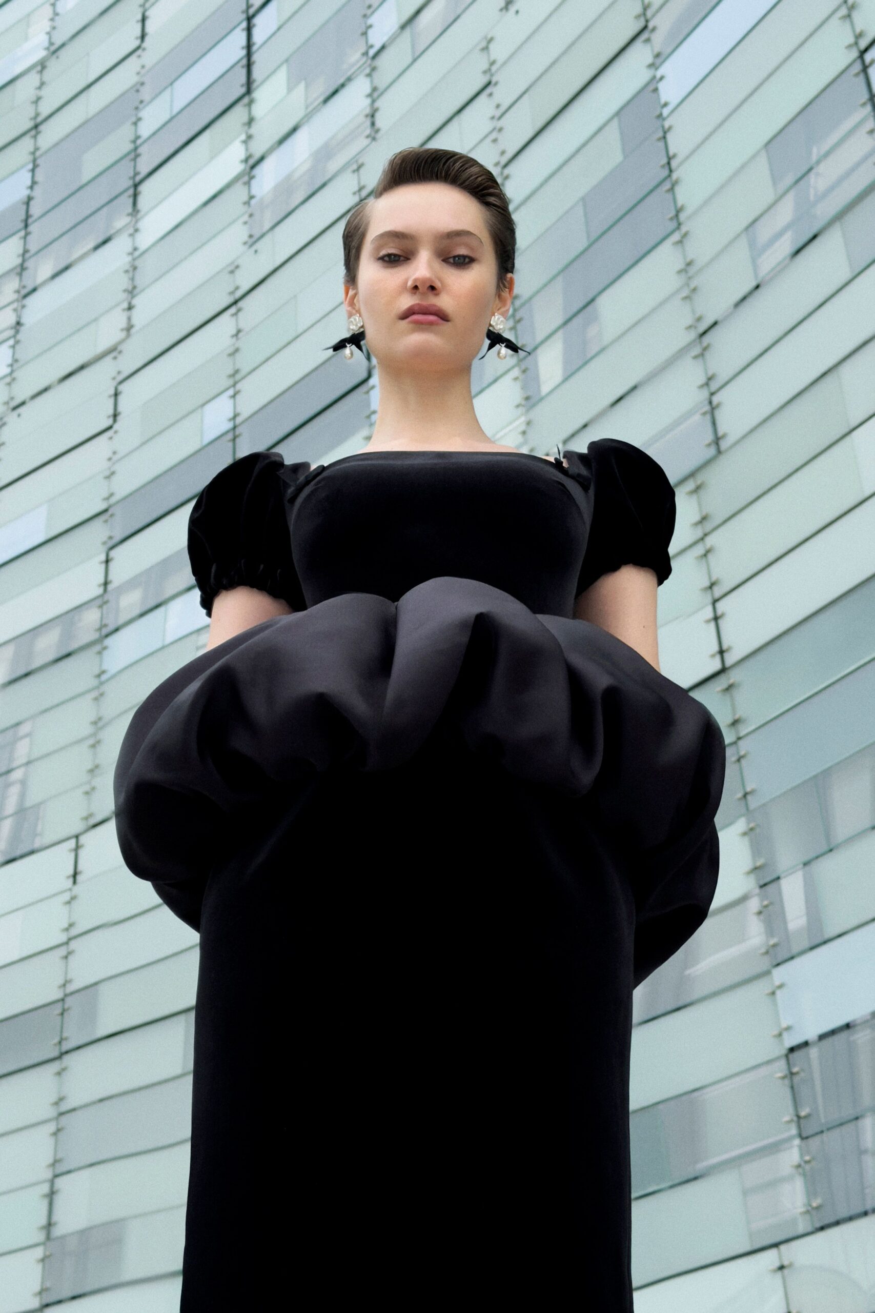 black silk fitted gown