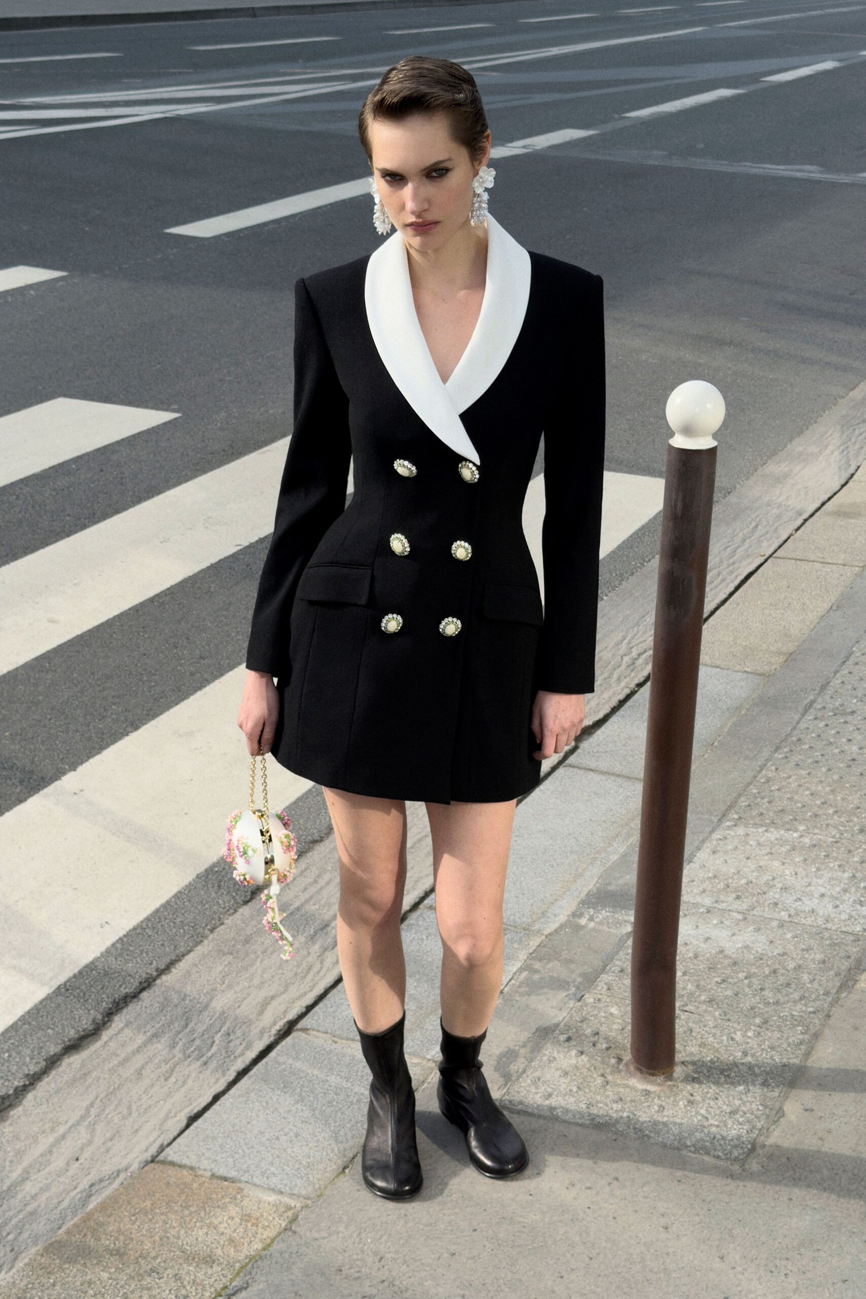 black wool long-sleeve v-neck fitted pencil mini dress