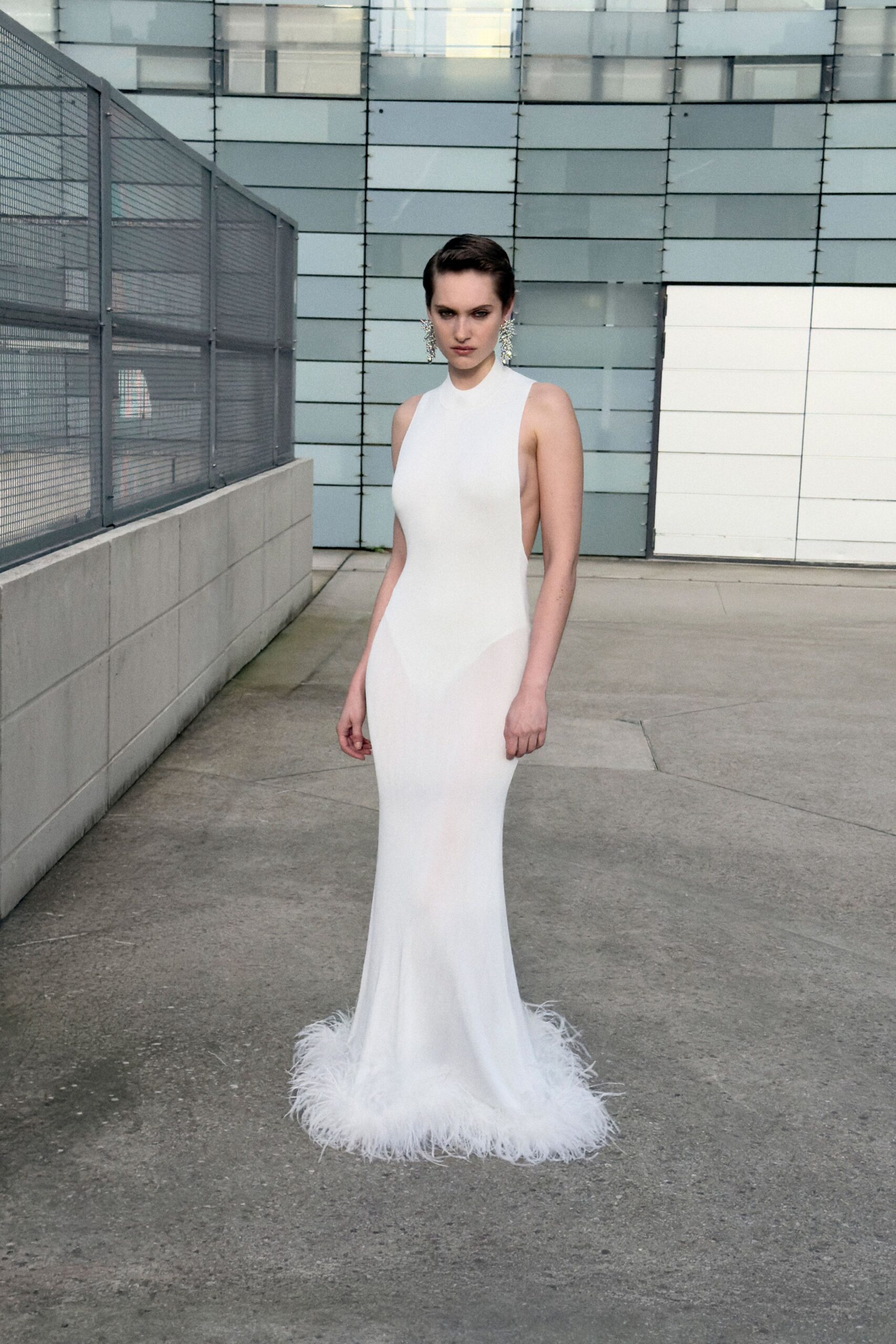 white fitted sleeveless gown