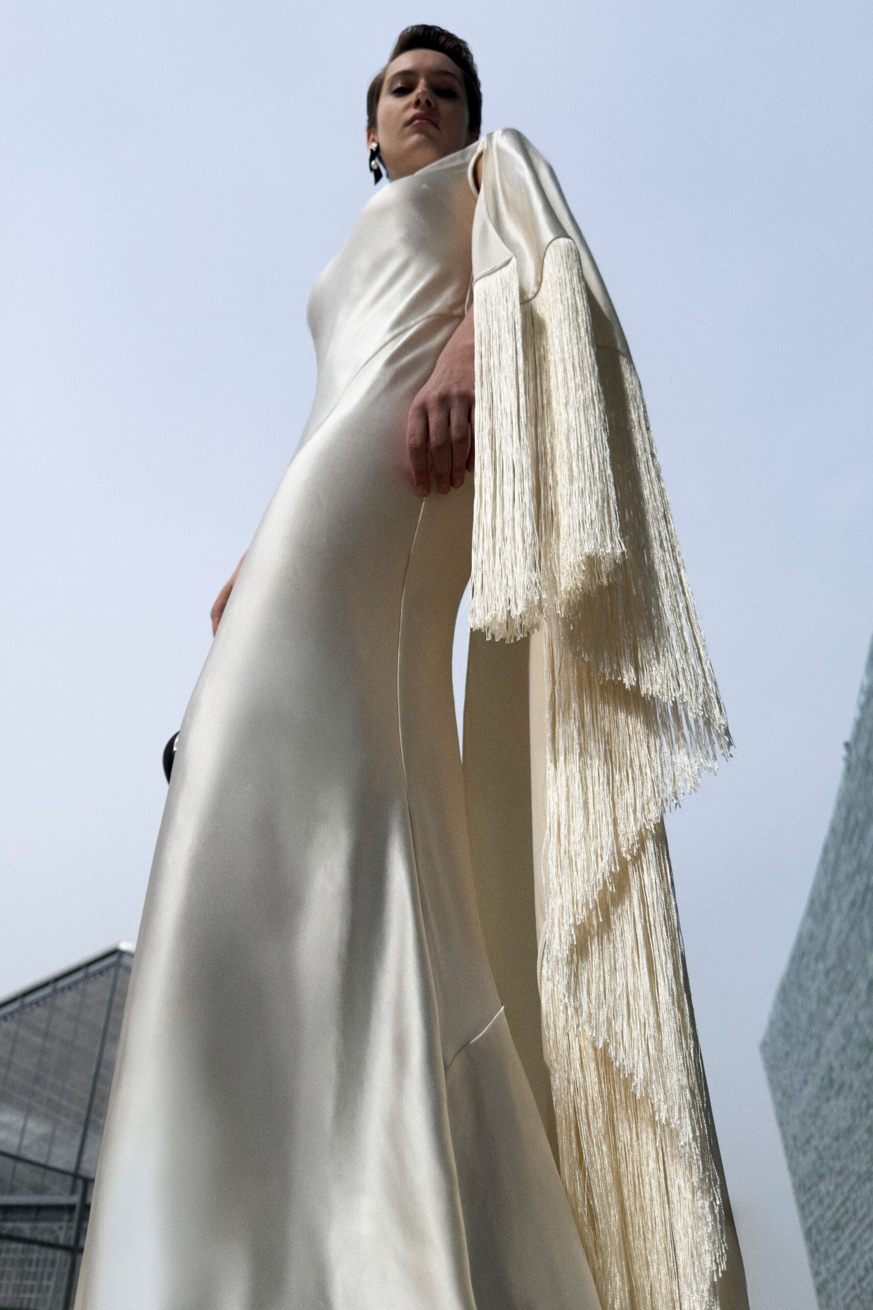 ivory silk fitted gown