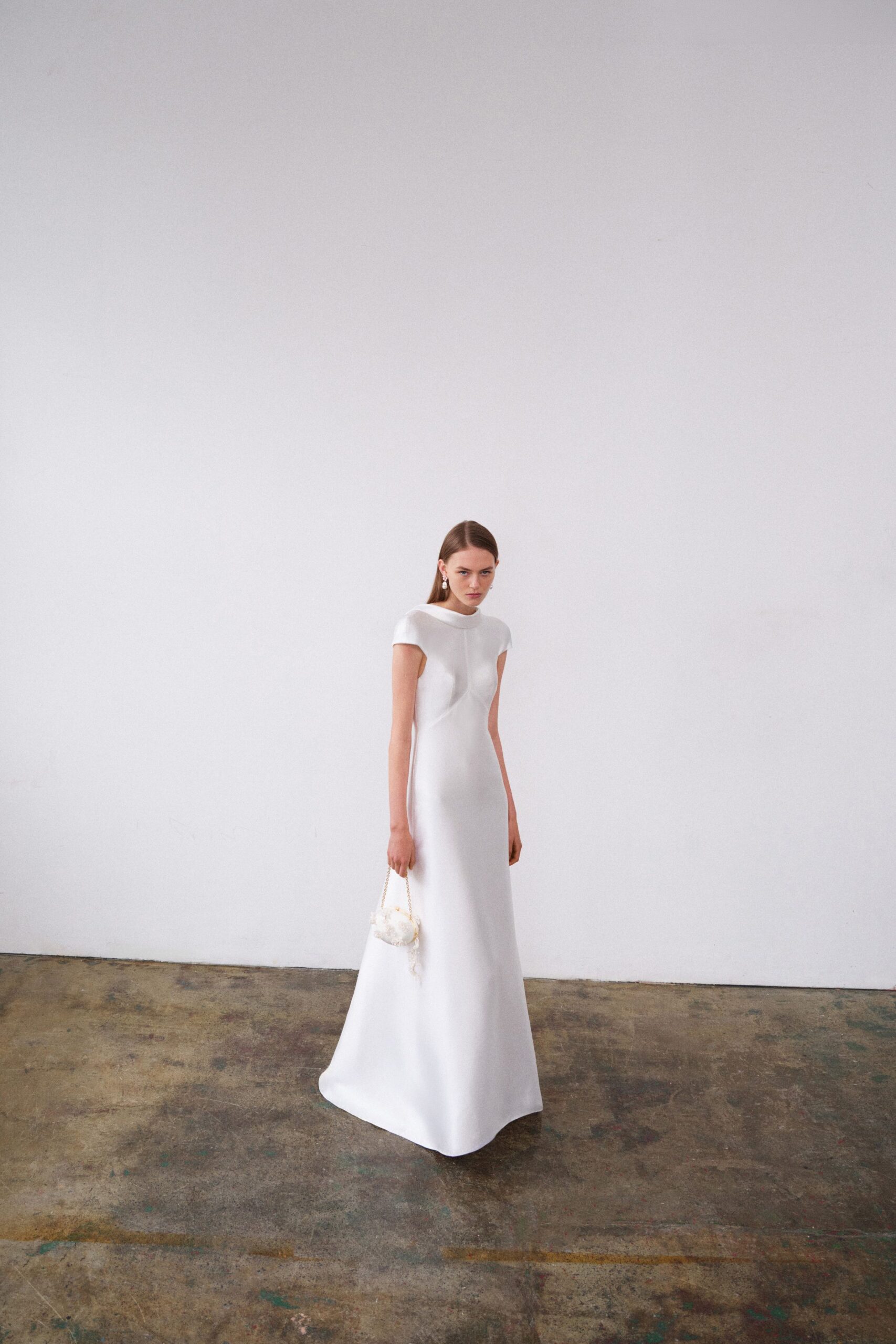 white silk fitted gown