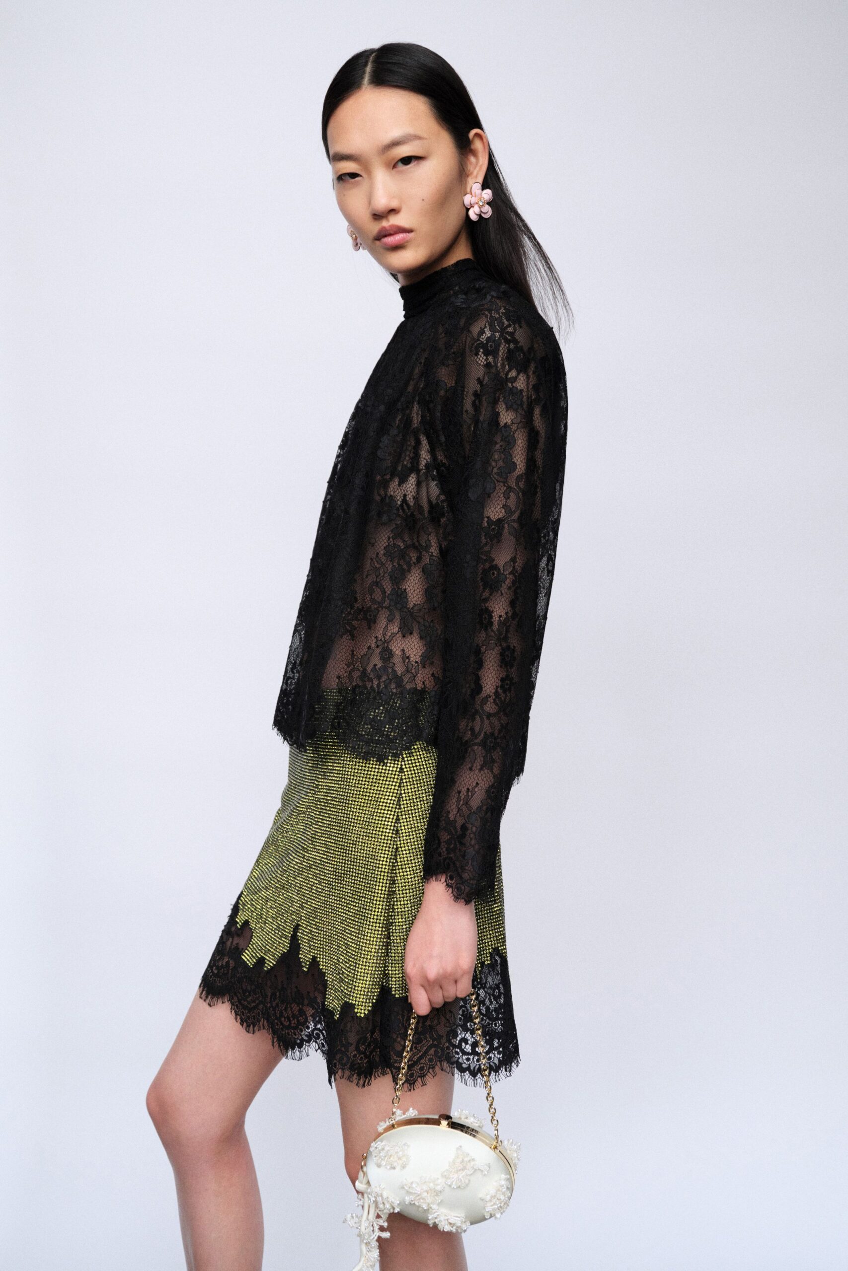 green silk fitted pleated mini skirt