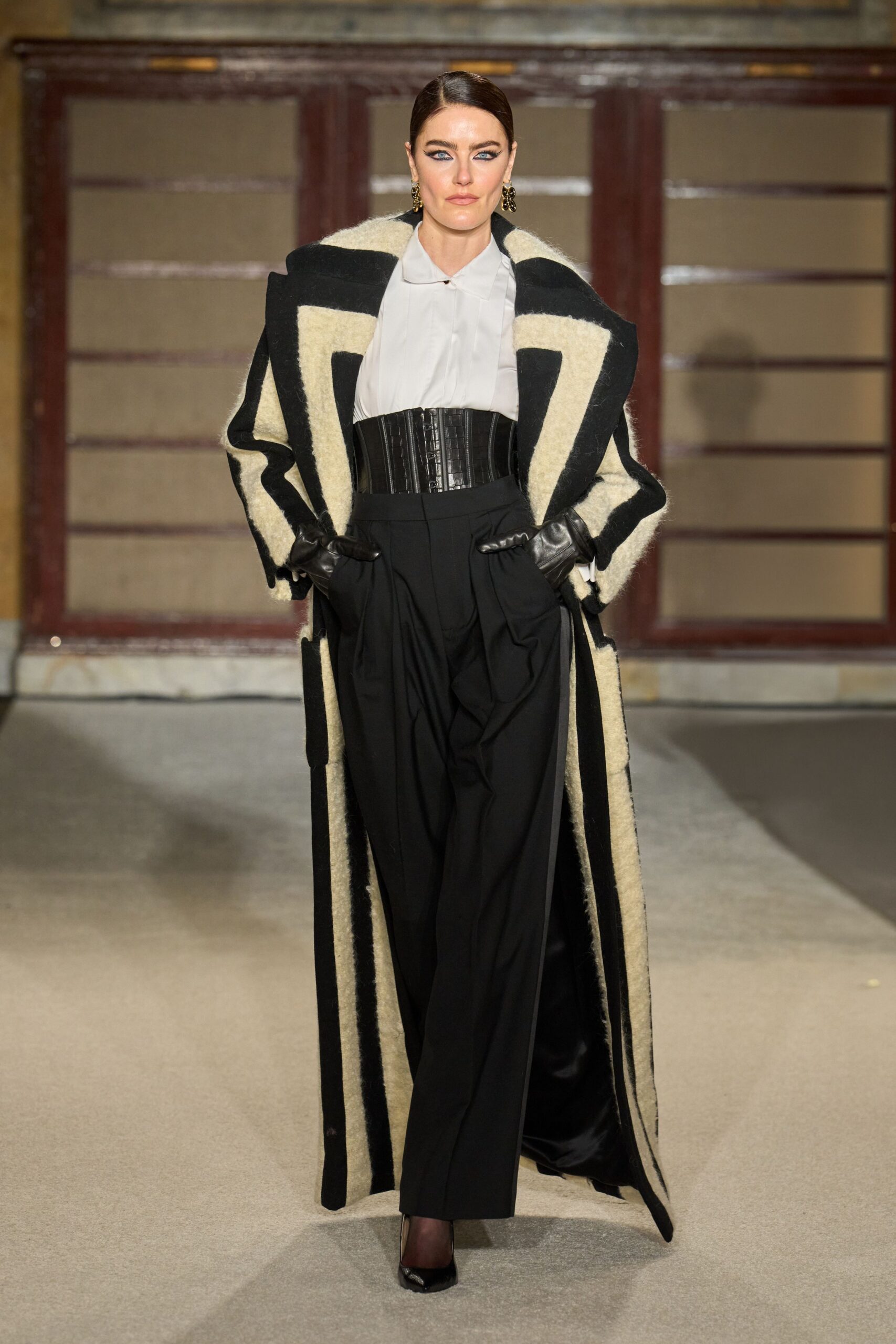black wool tailored pleated pants