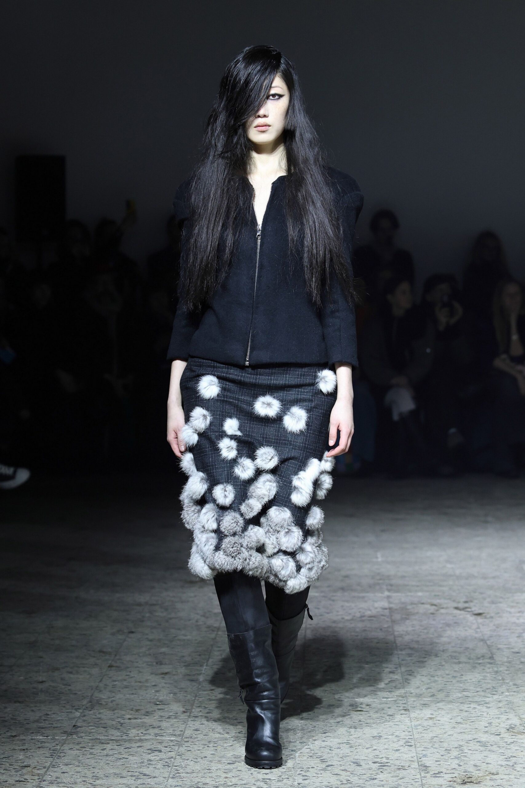 black wool jacket with embellished skirt