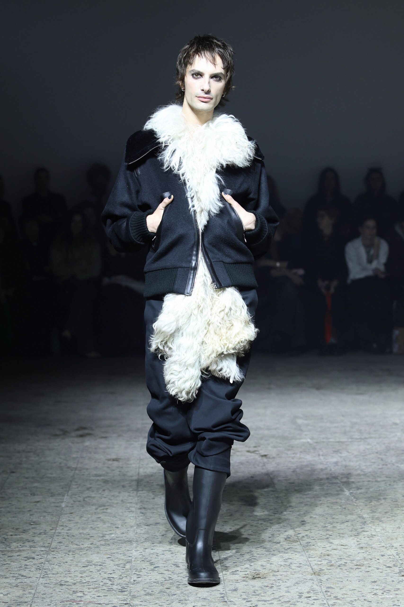 black wool fur jacket with pants