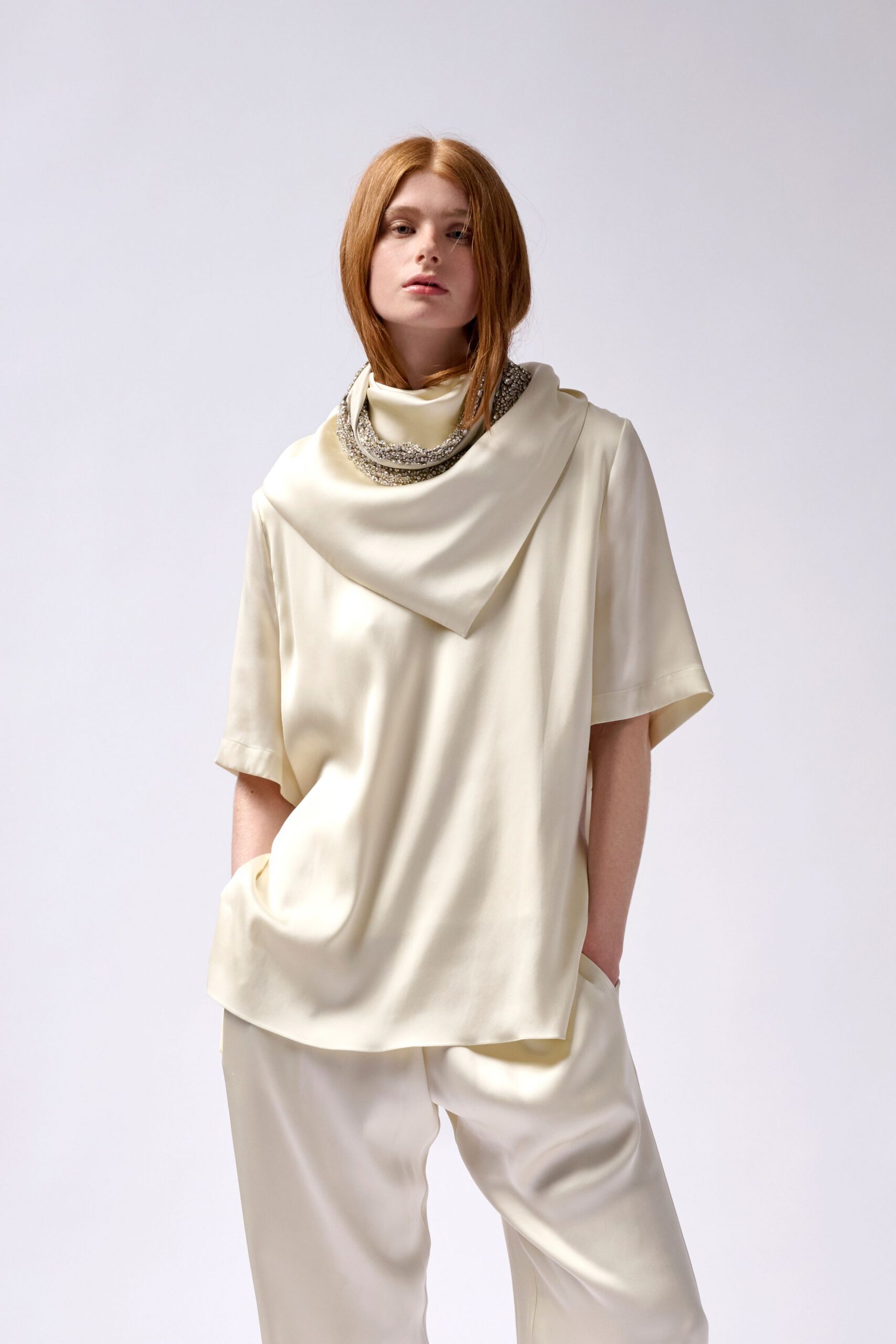 ivory silk relaxed straight-leg flowing pants