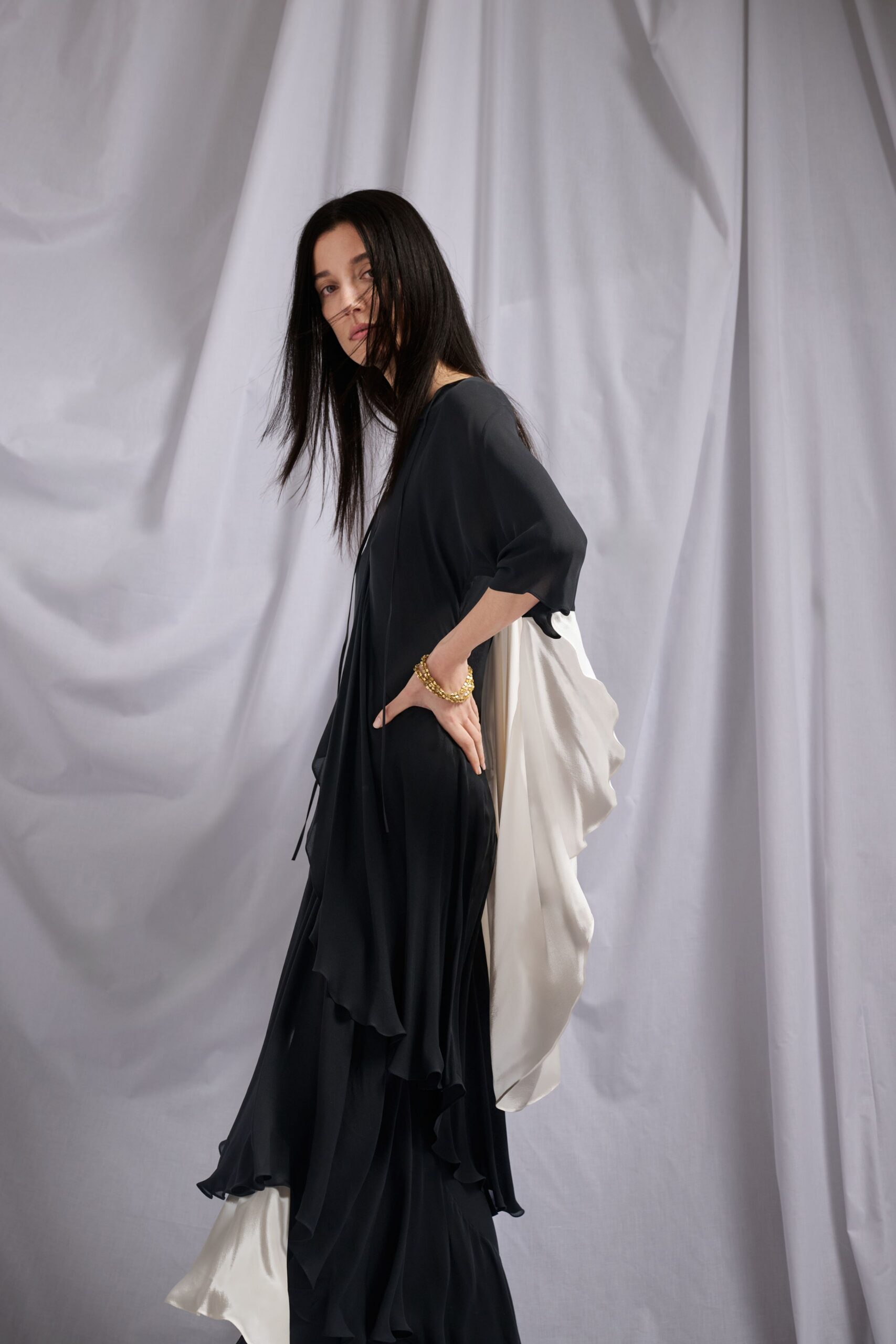 black and white flowing maxi dress