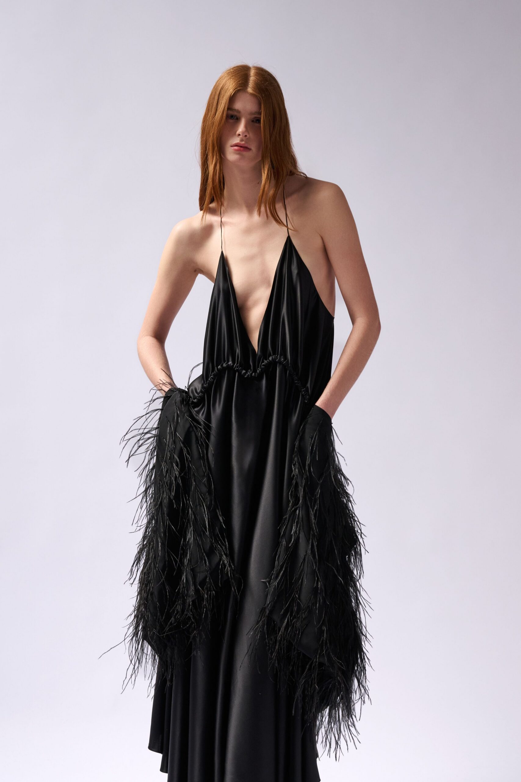 black silk sleeveless gown