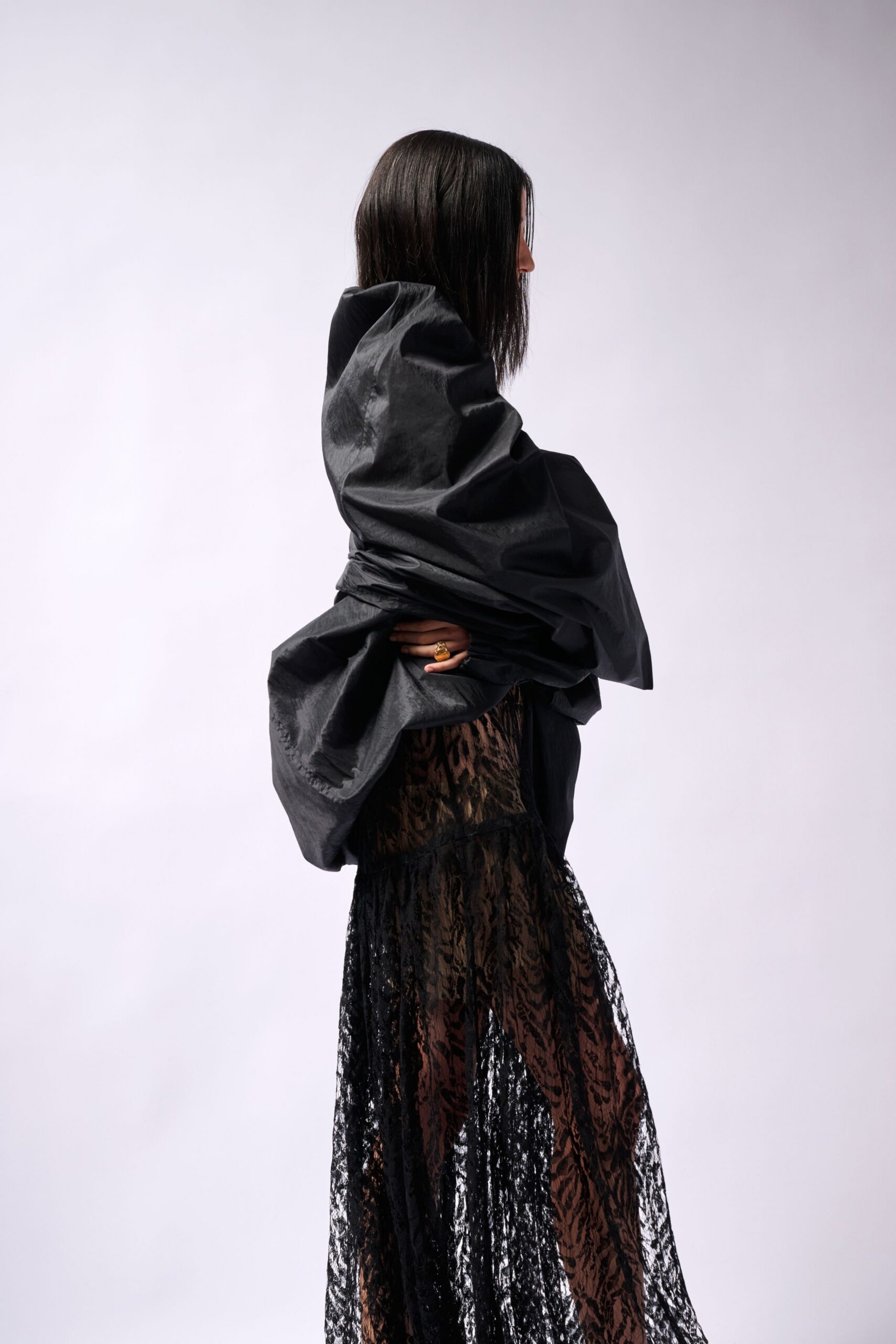 black lace sleeveless fitted tiered sheer maxi dress