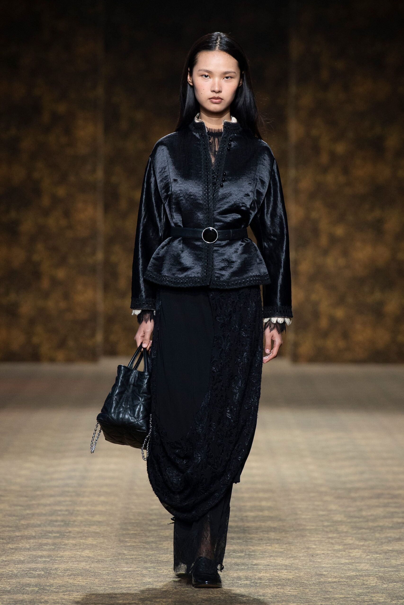 black lace fitted layered dress