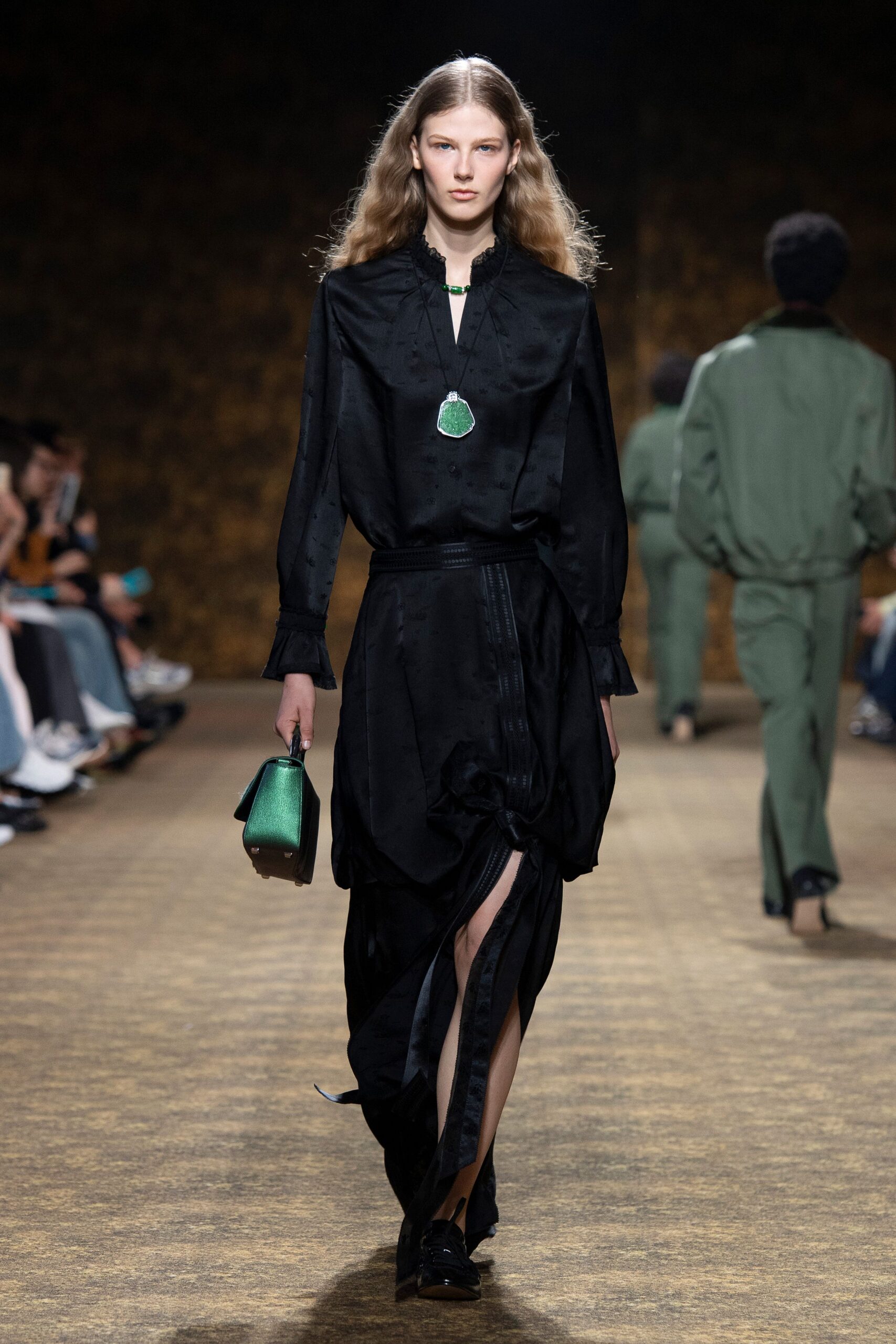 green leather bag