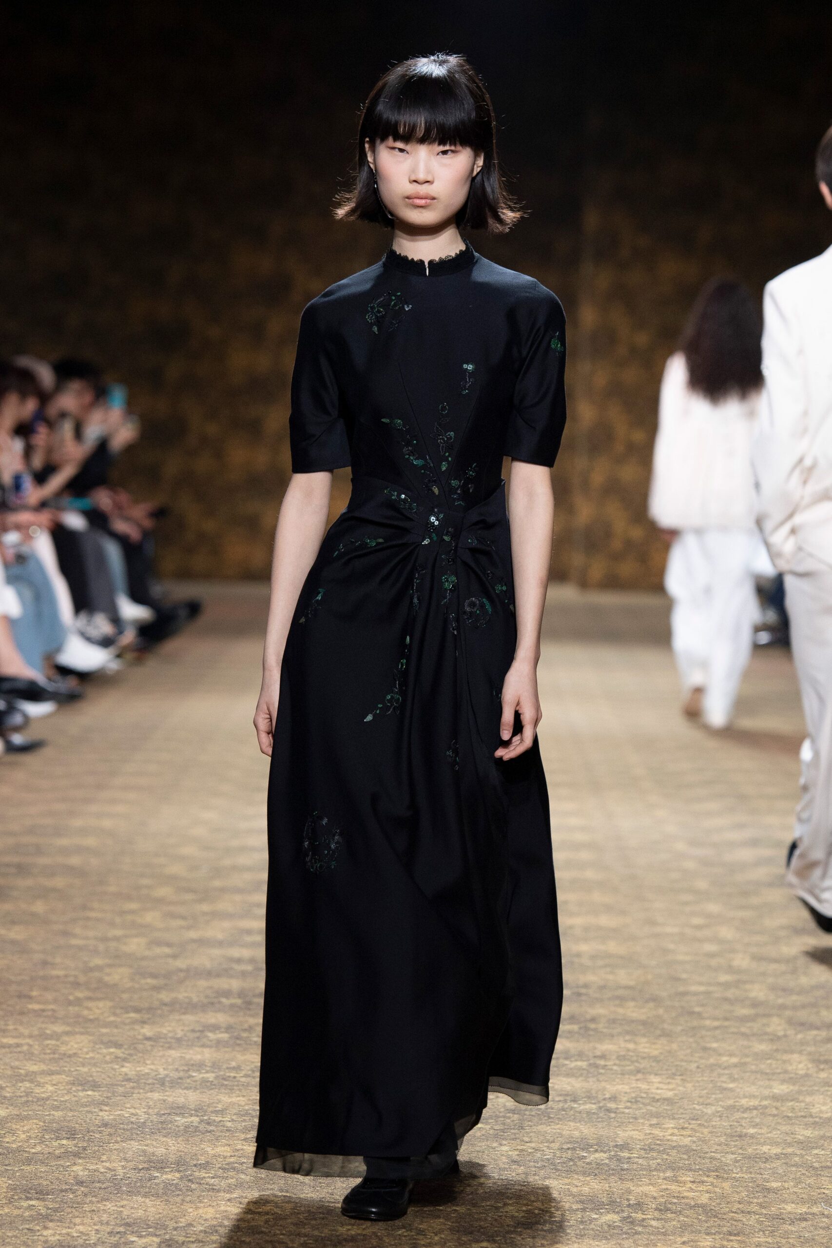 black silk embroidered maxi dress