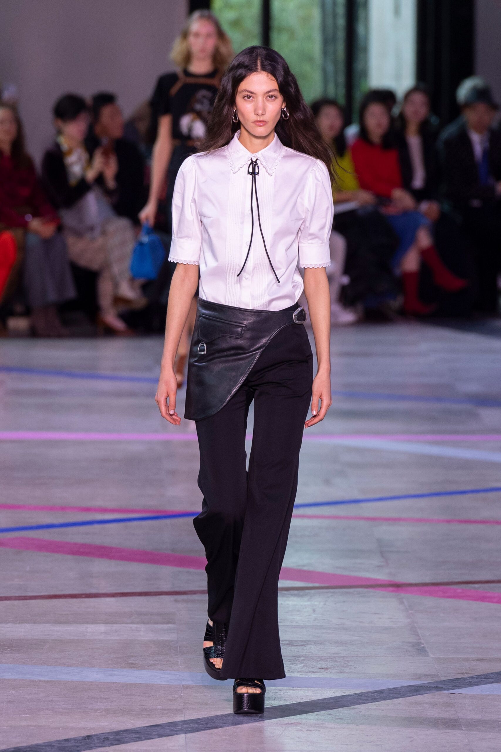 black cotton fitted high-waisted straight-leg pants