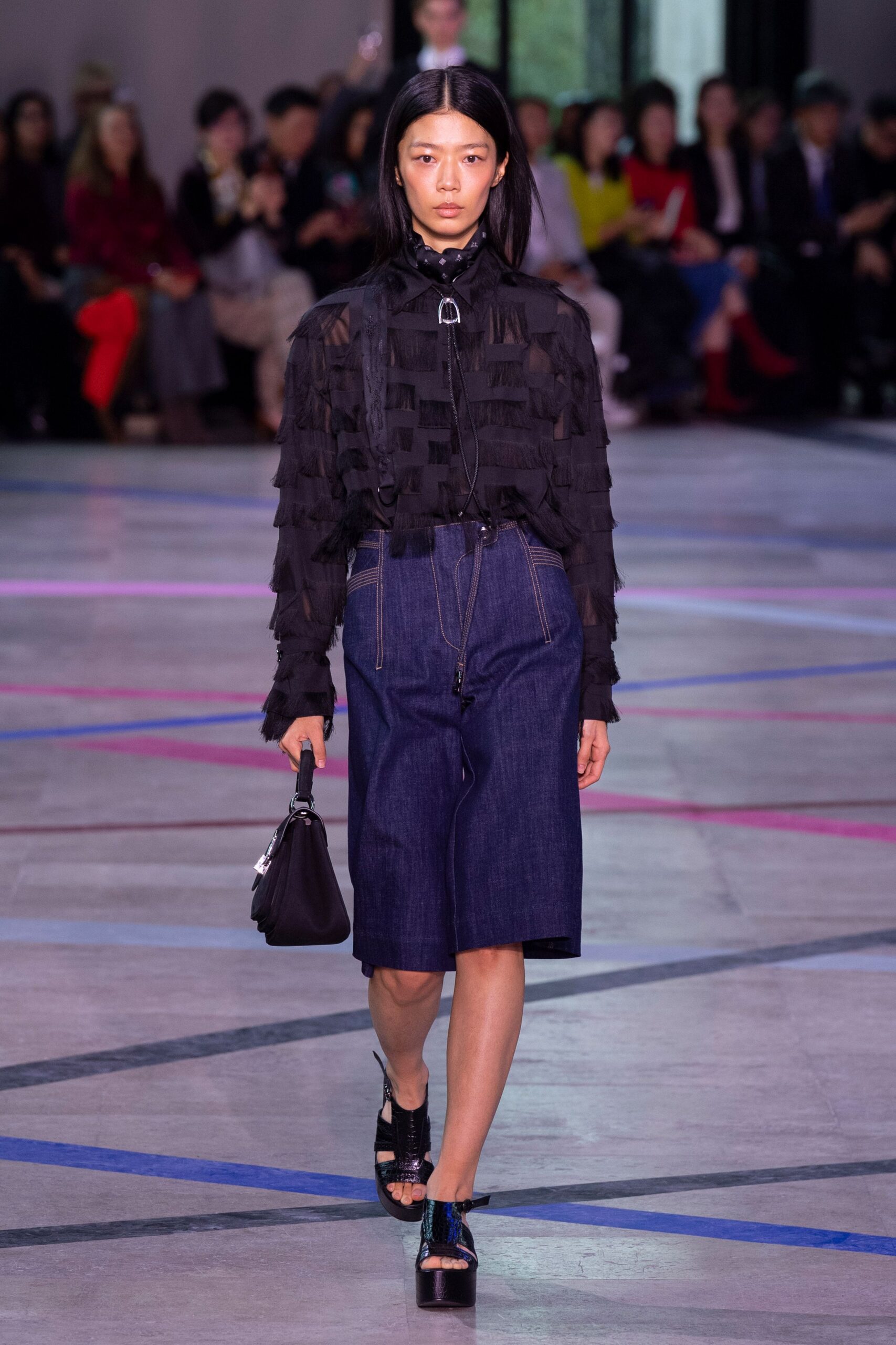 blue denim relaxed straight-leg skirt