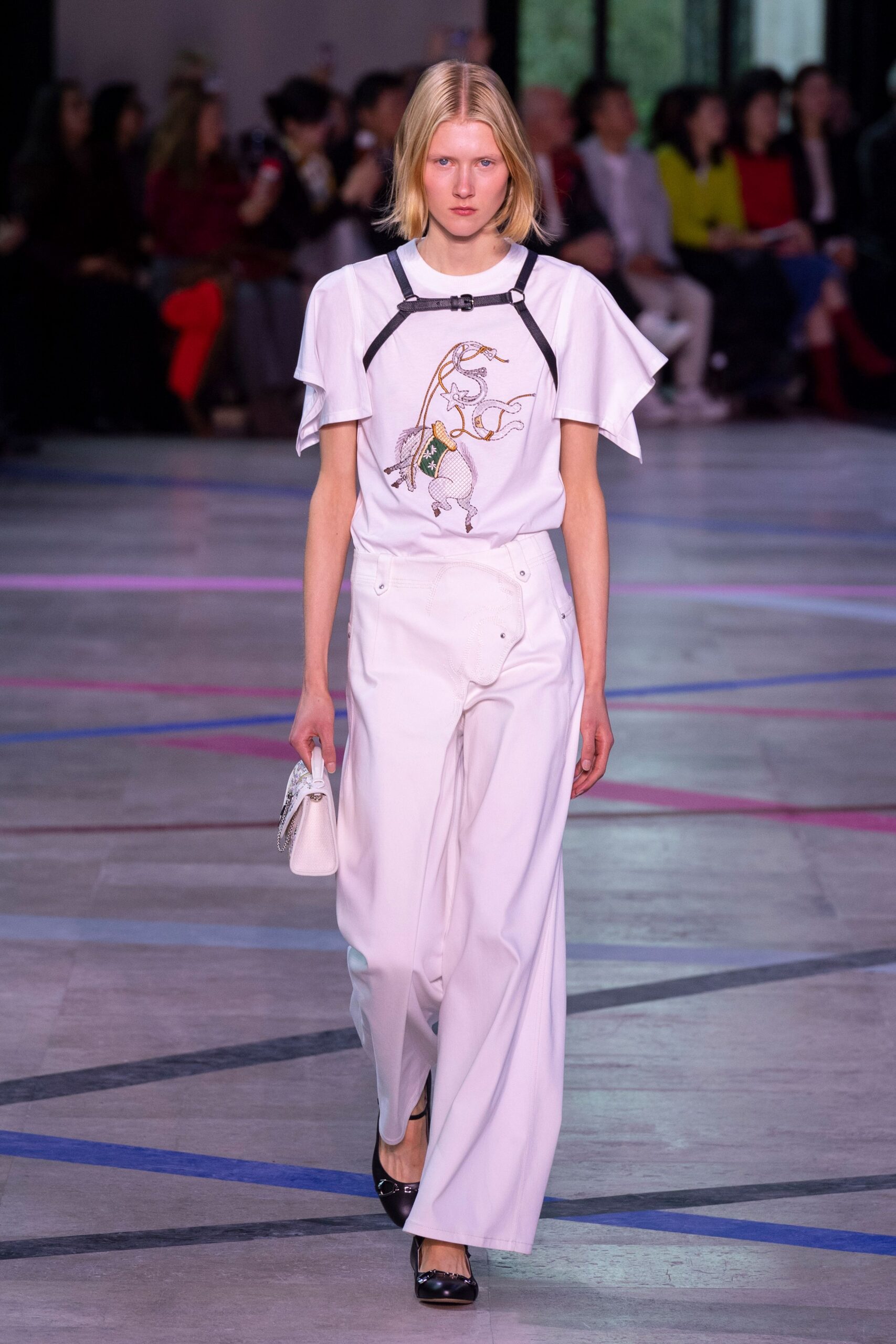 white cotton short-sleeve collared relaxed embroidered top