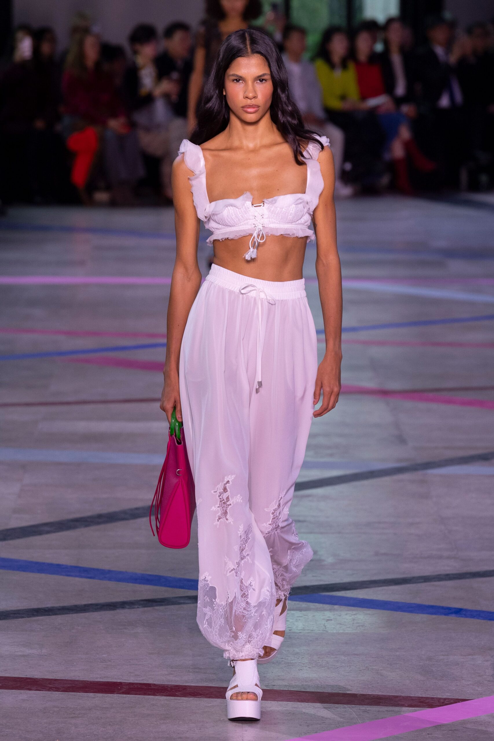 white cotton sleeveless v-neck fitted ruffled cropped crop-top