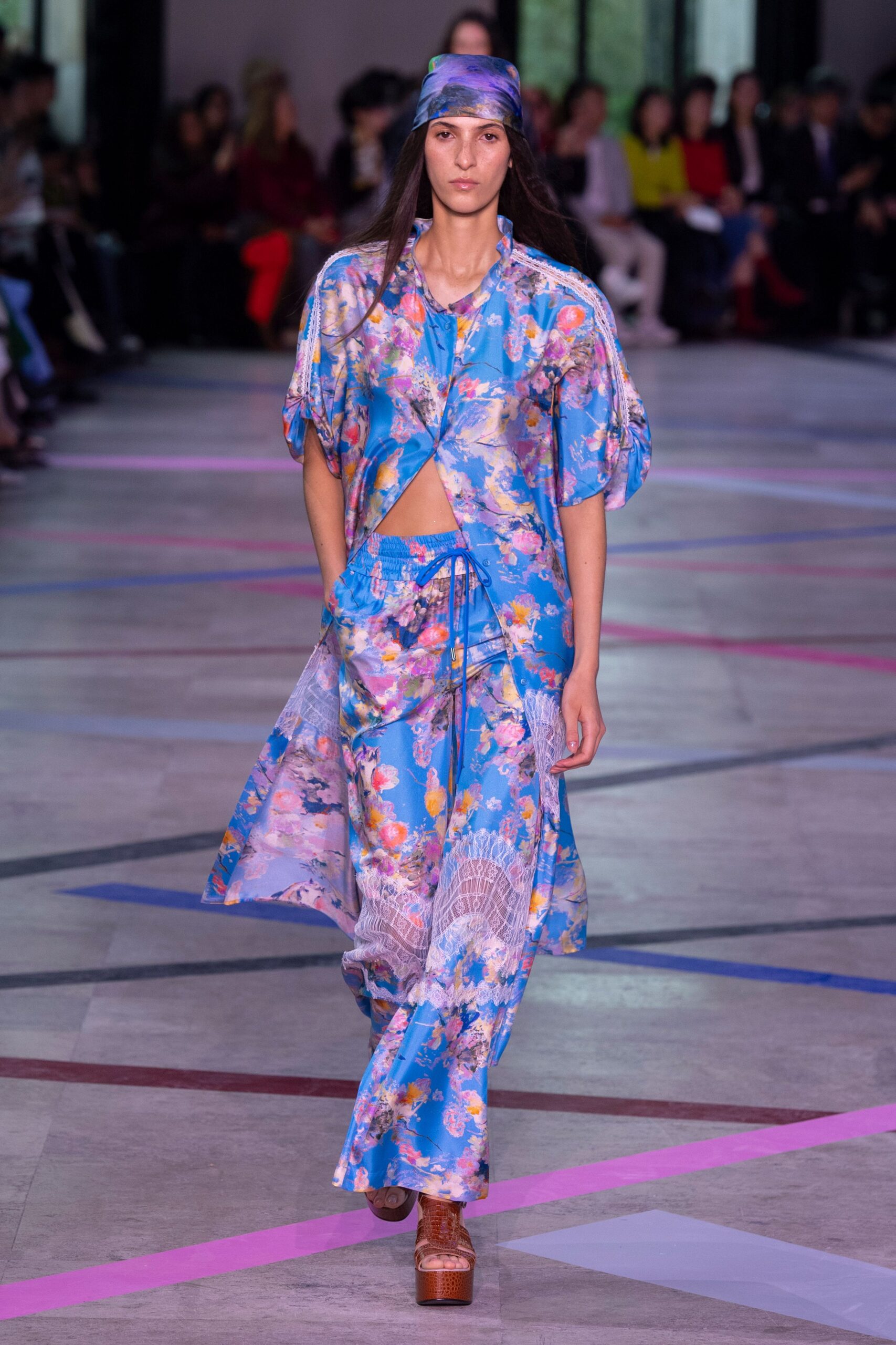 blue chiffon sleeveless v-neck relaxed floral layered dress