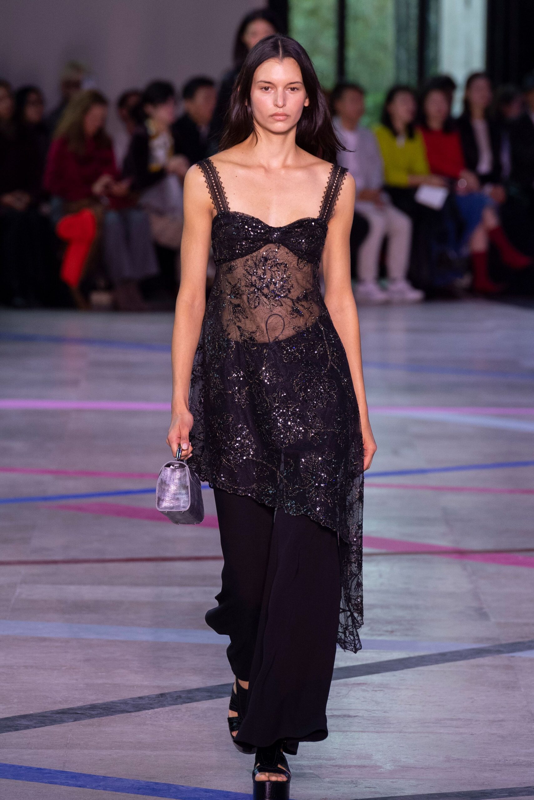 black lace sleeveless v-neck fitted embroidered sheer top