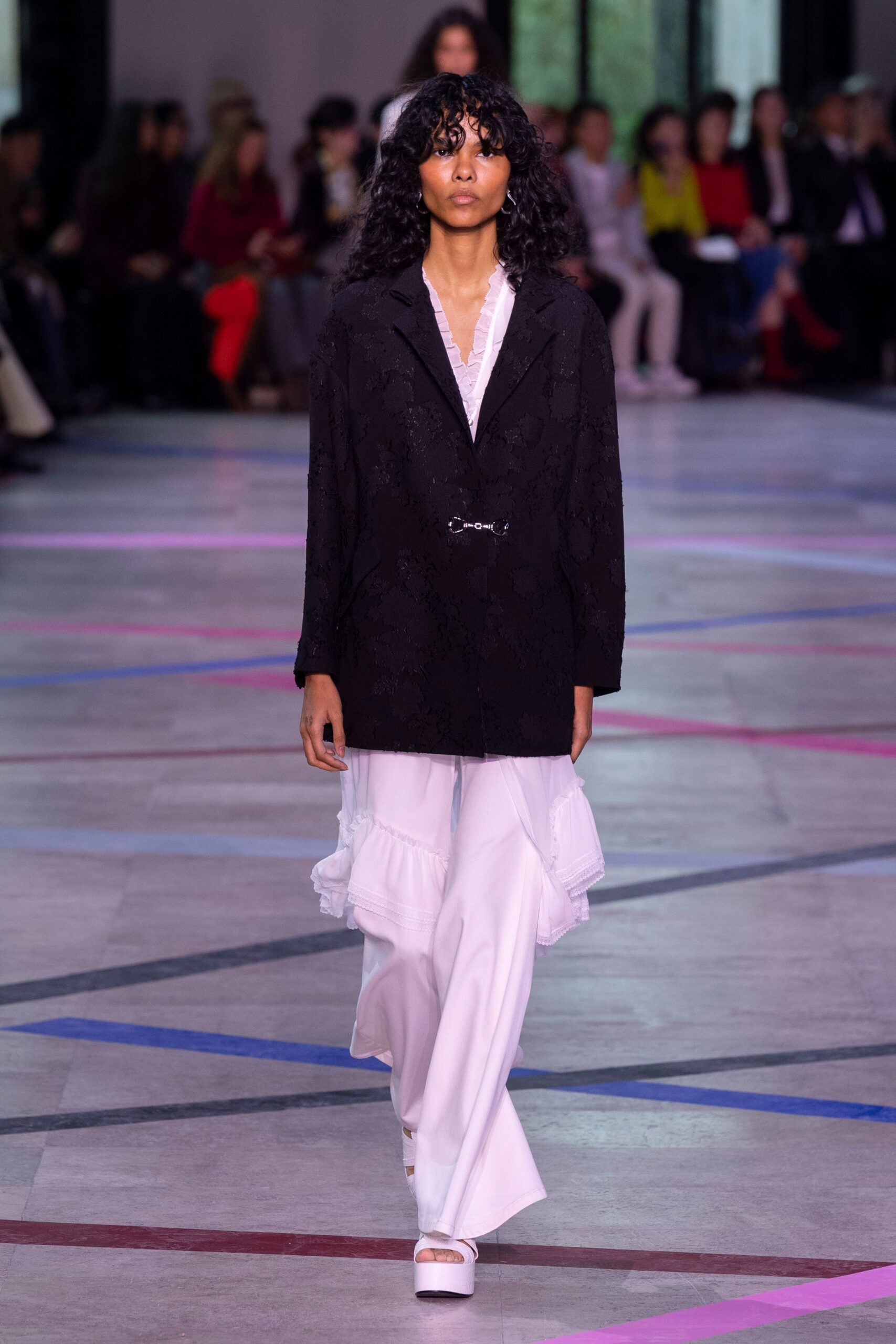 black cotton long-sleeve collared relaxed embroidered blazer