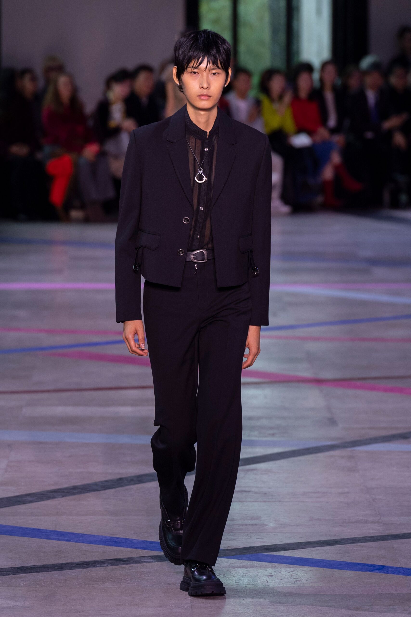 black cotton slim straight-leg pants