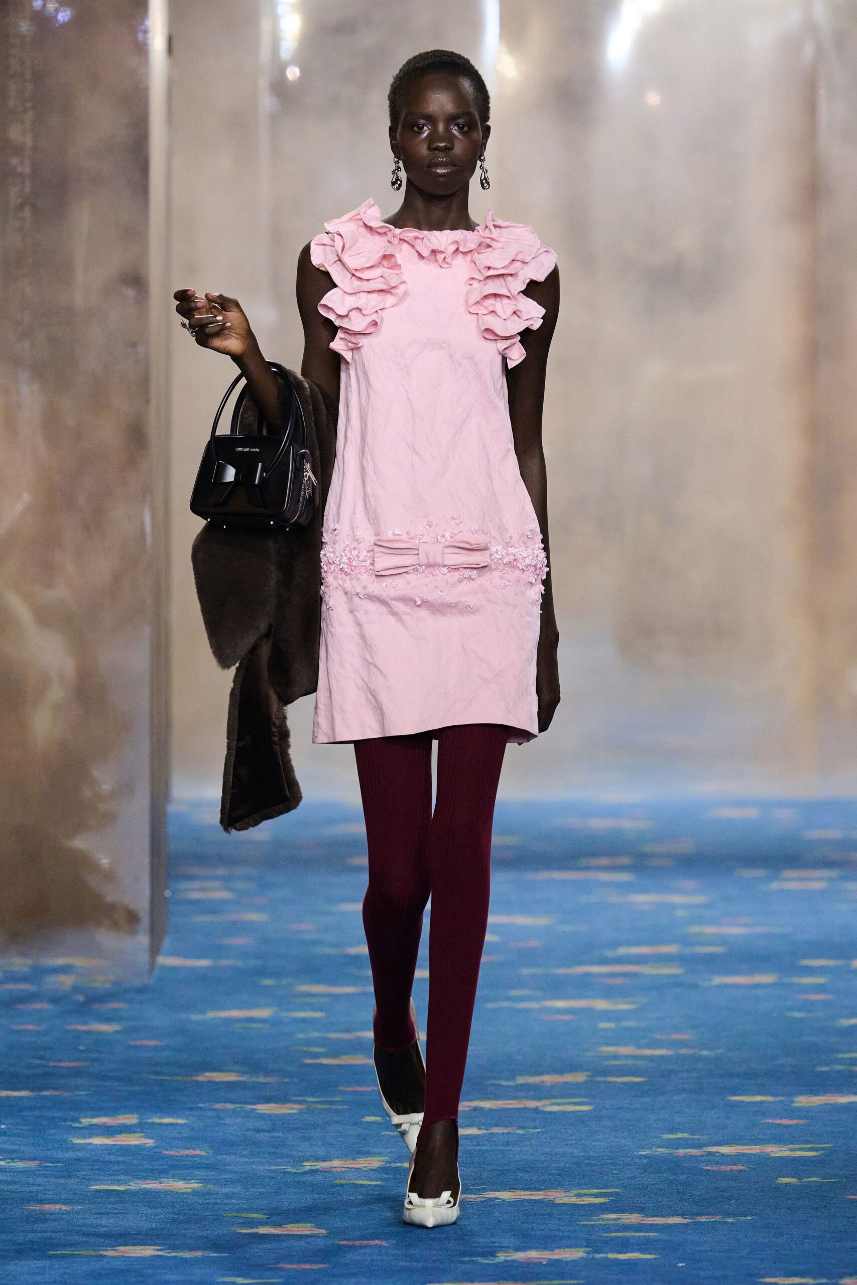 pink ruffled mini dress