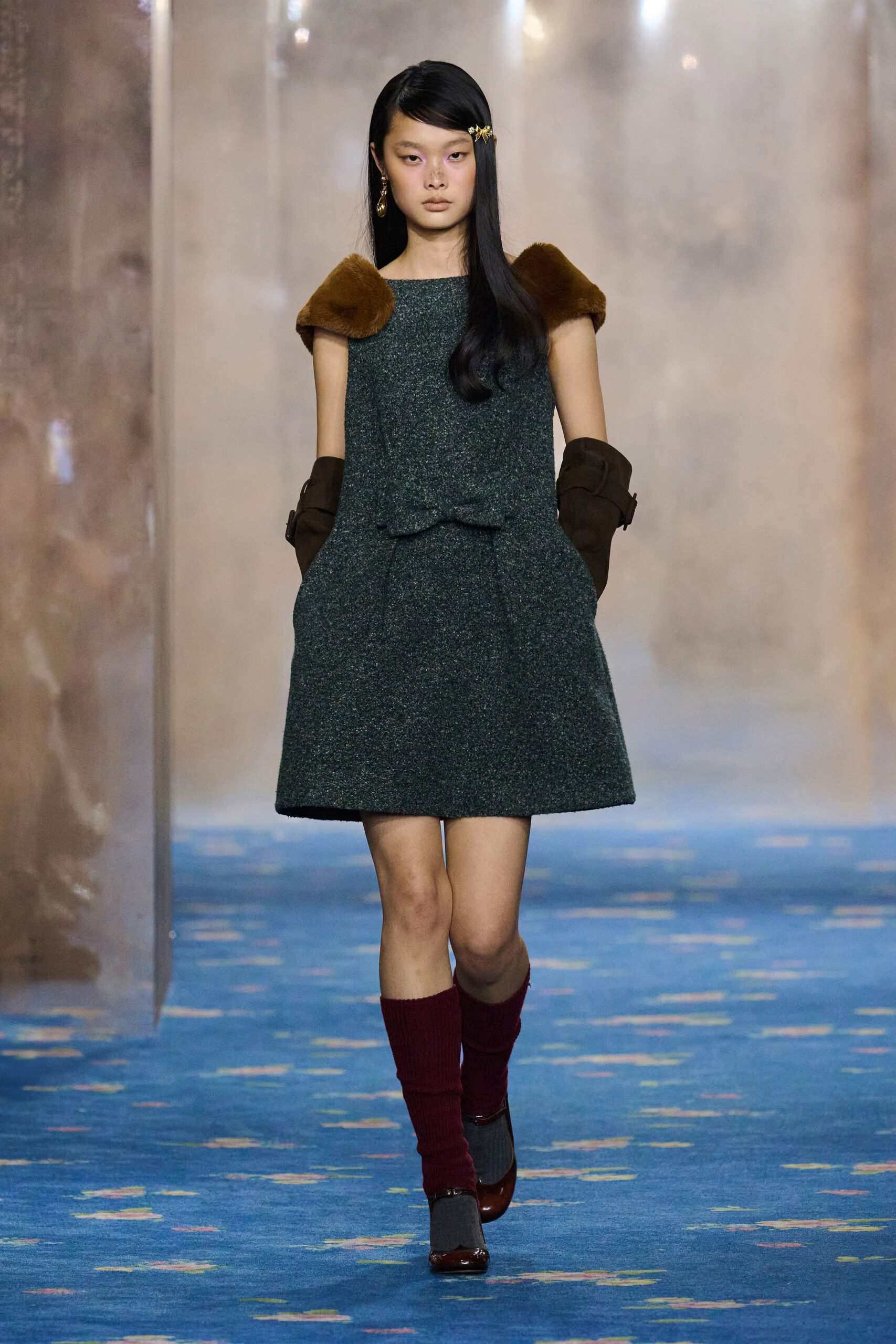 fitted green wool mini dress
