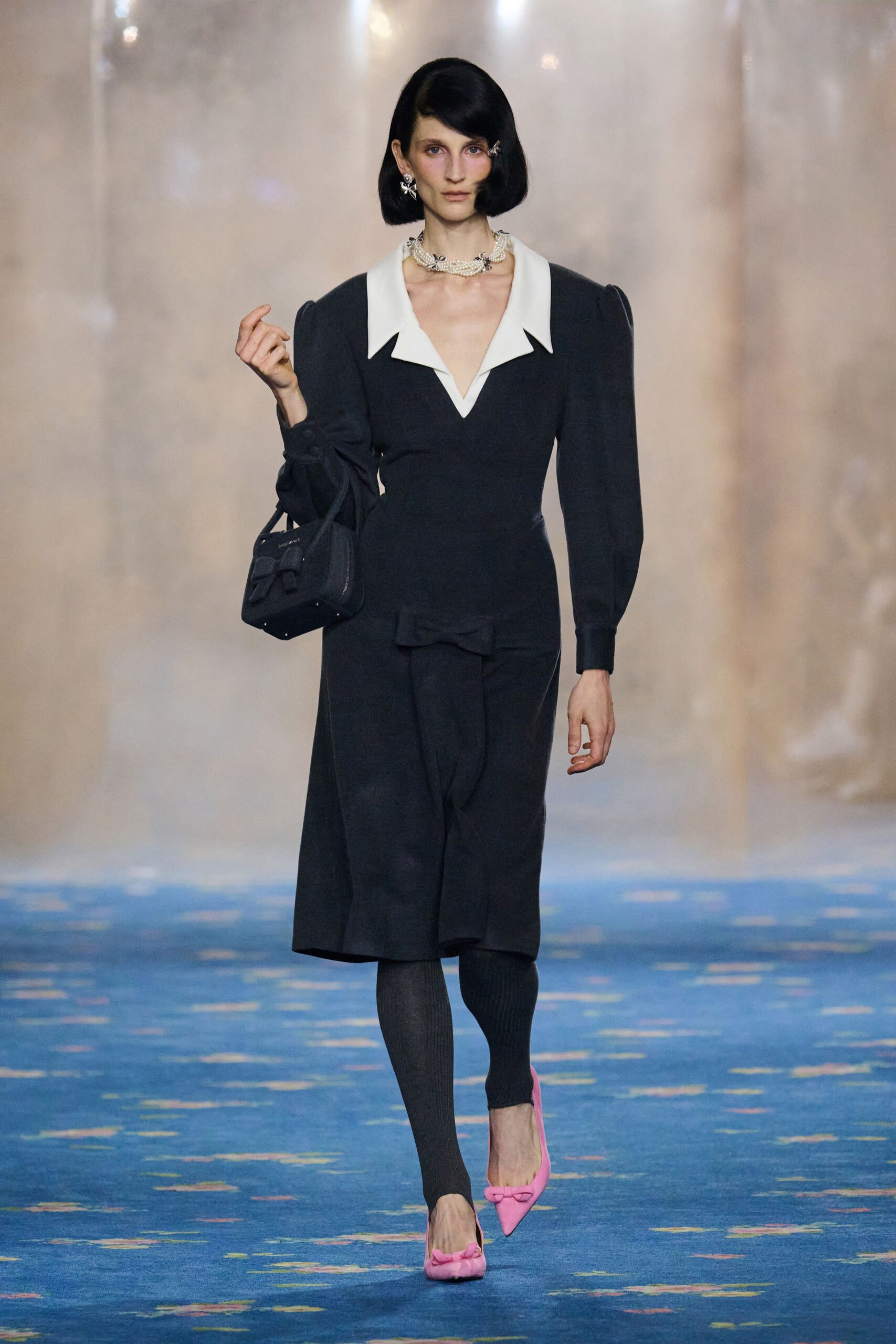 black midi dress with pink heels