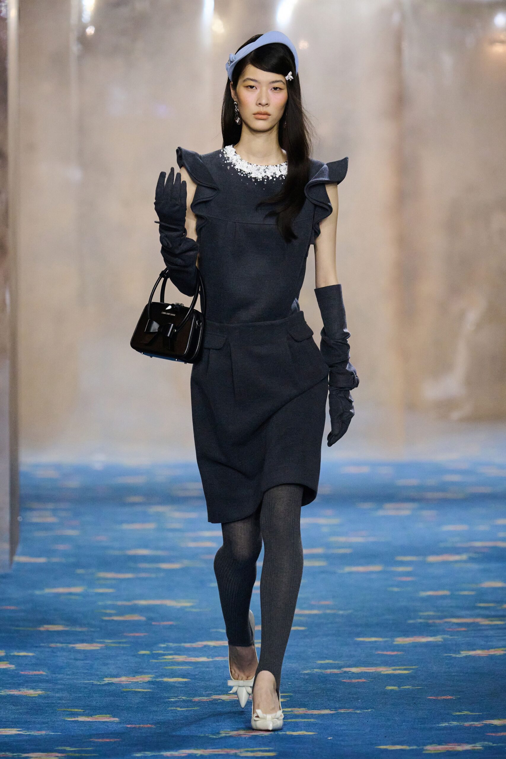 black mini dress with ruffles