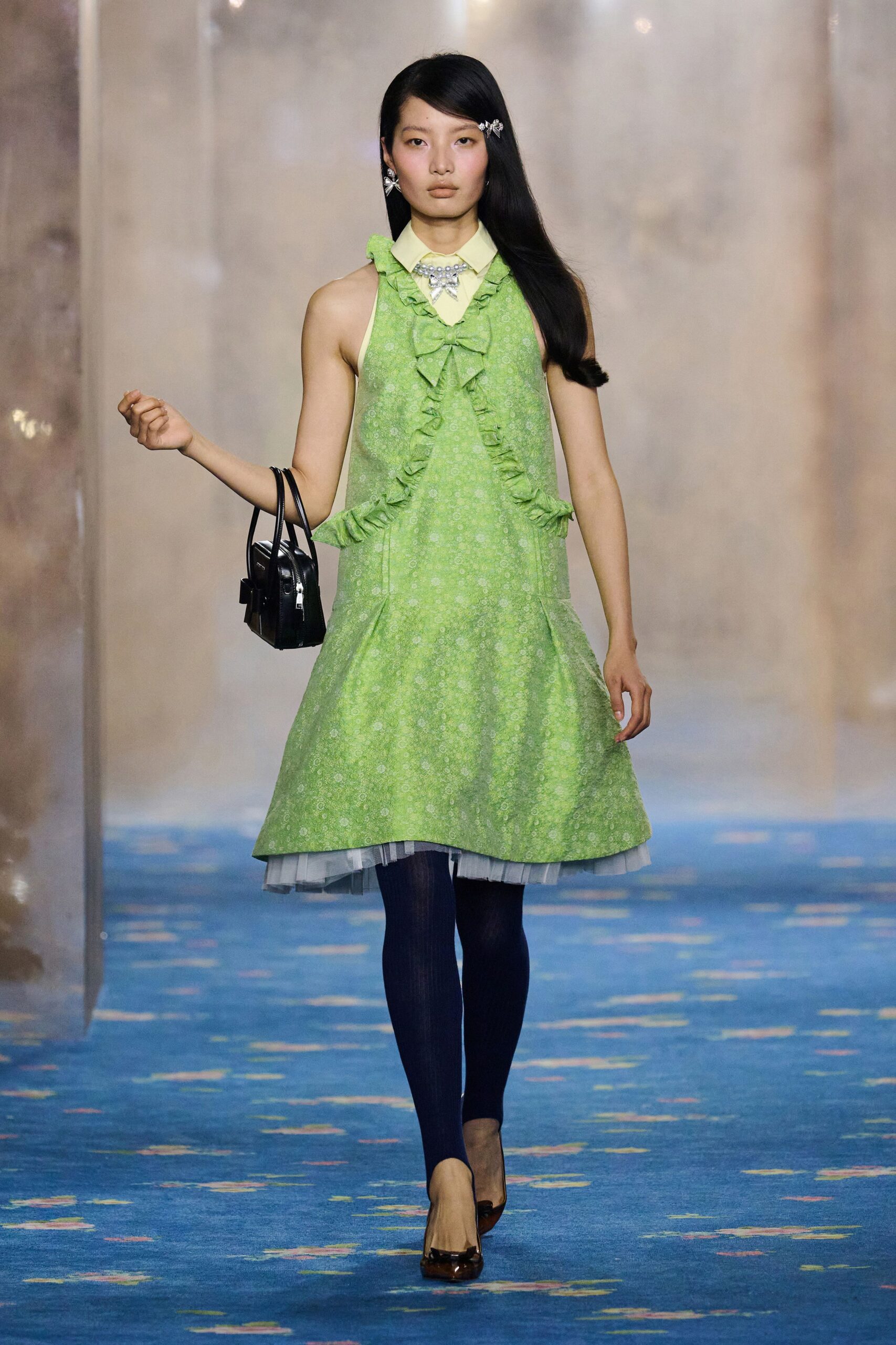 green ruffled mini dress