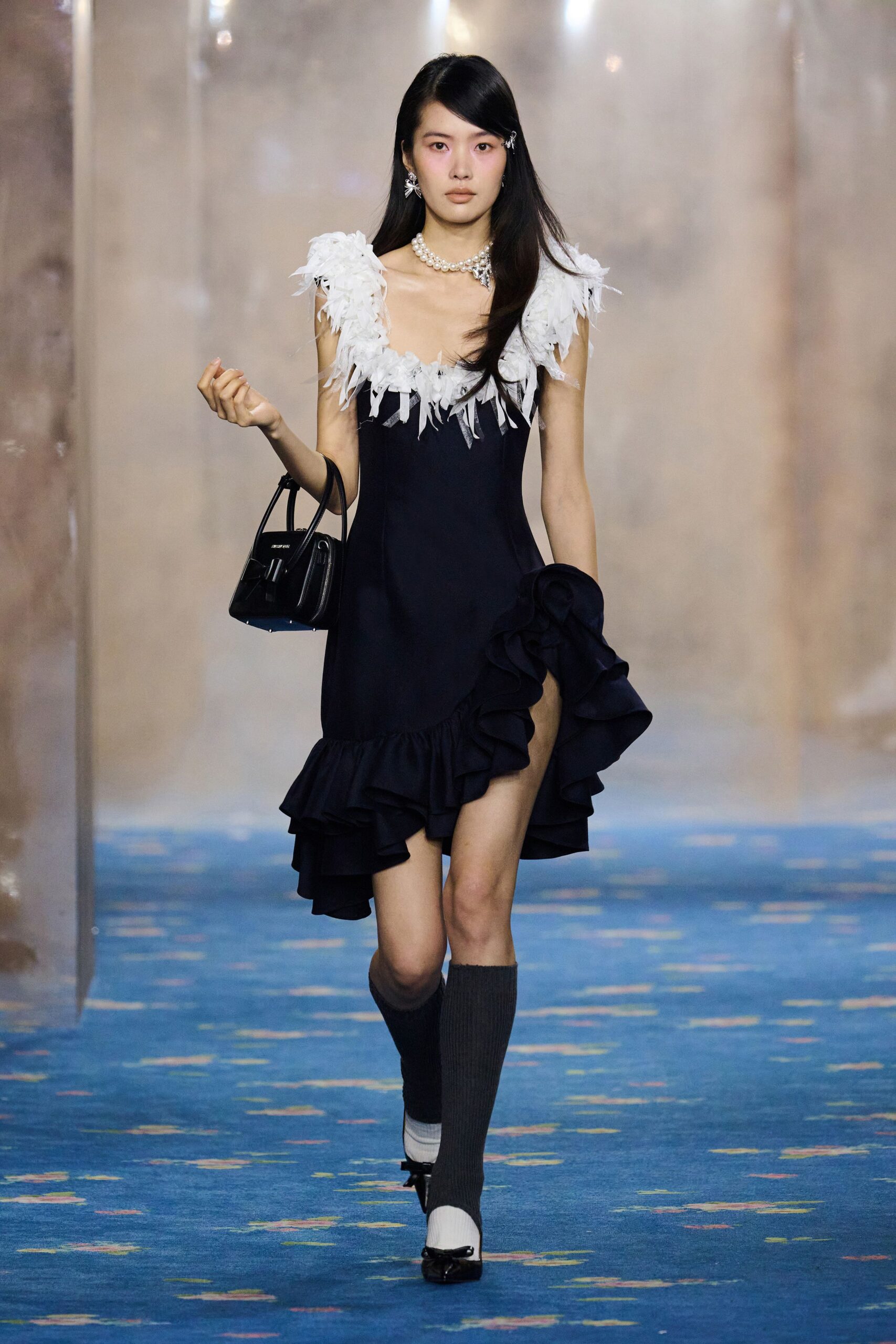 black and white ruffled mini dress