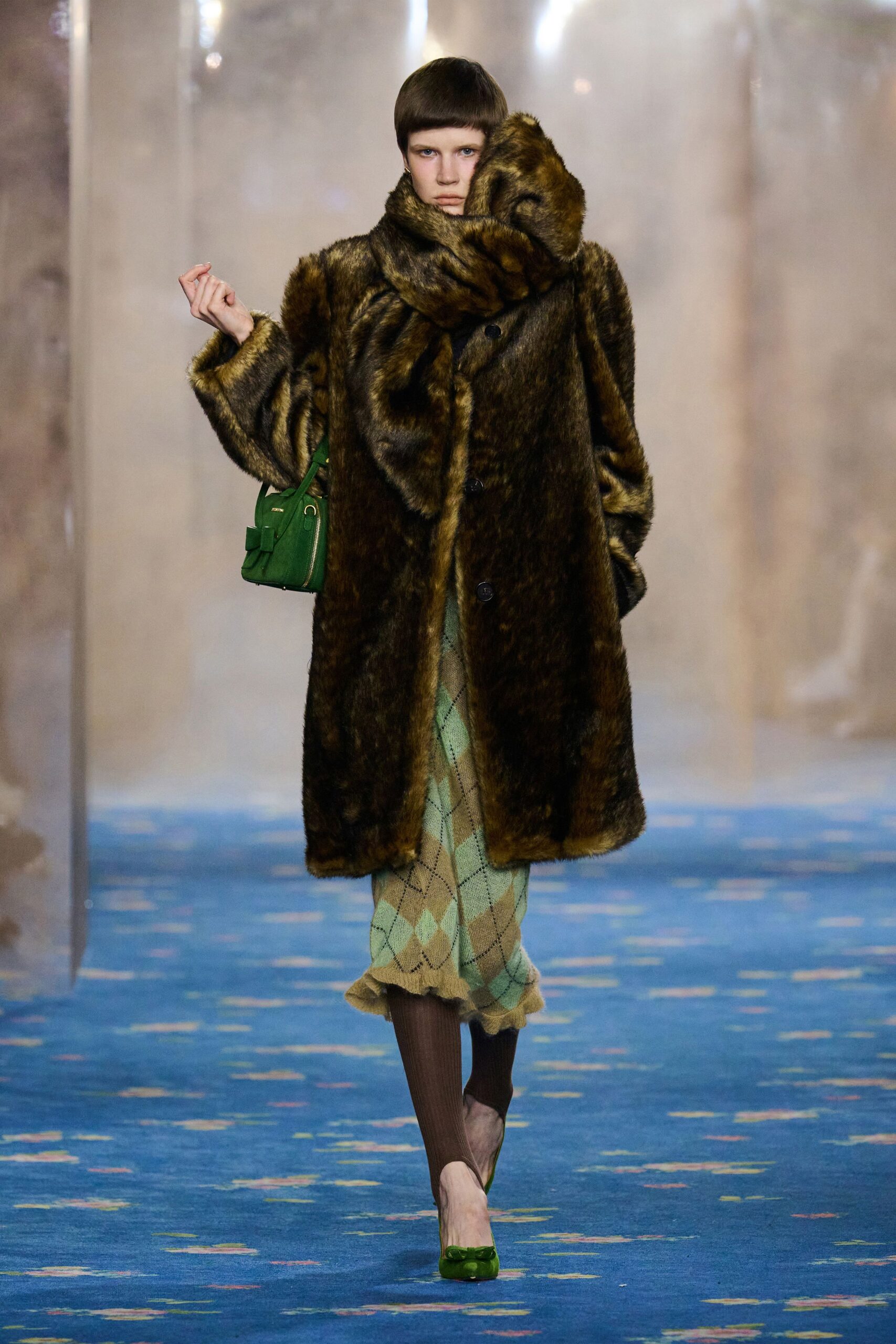brown faux-fur oversized coat