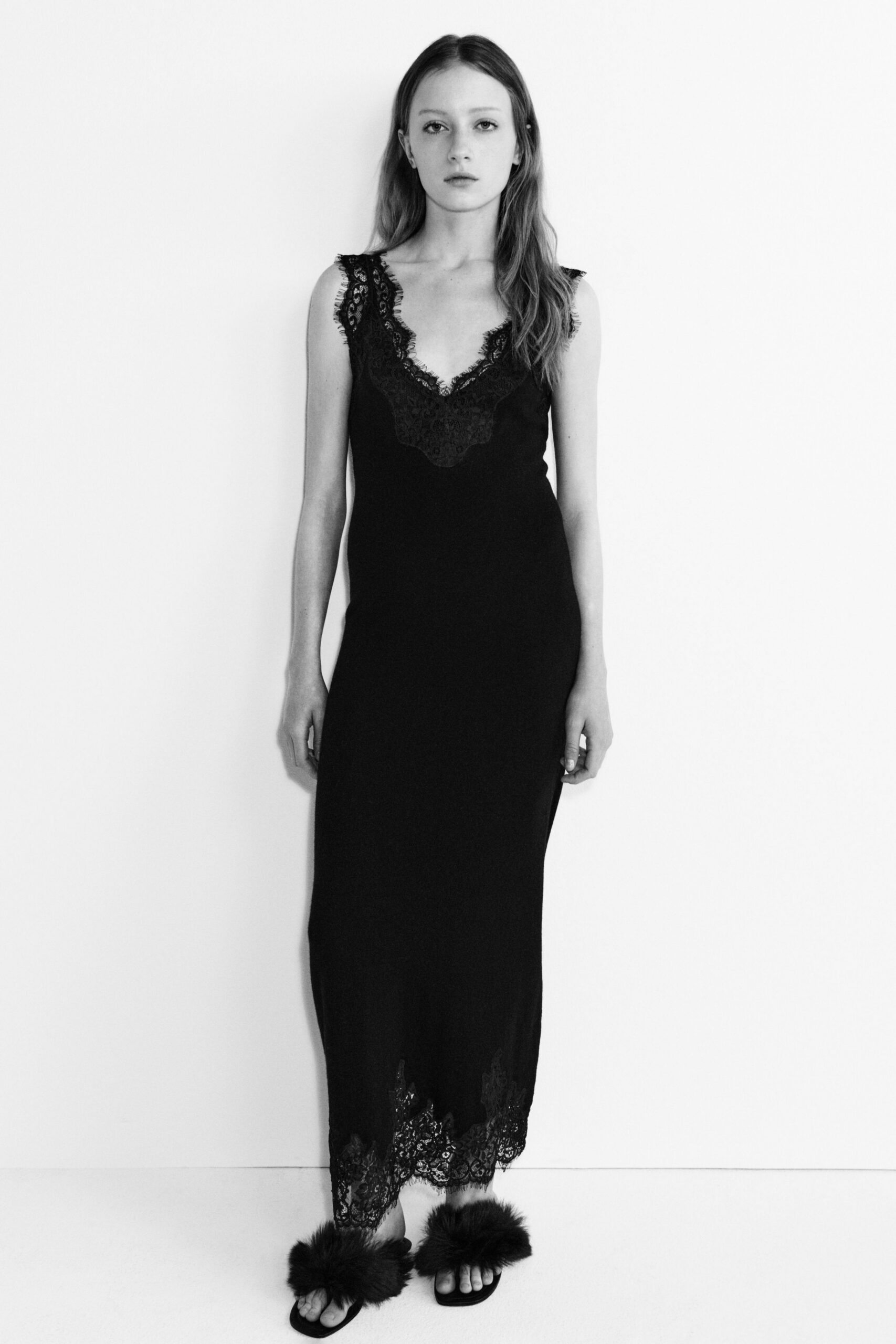 black silk sleeveless v-neck fitted embroidered midi dress