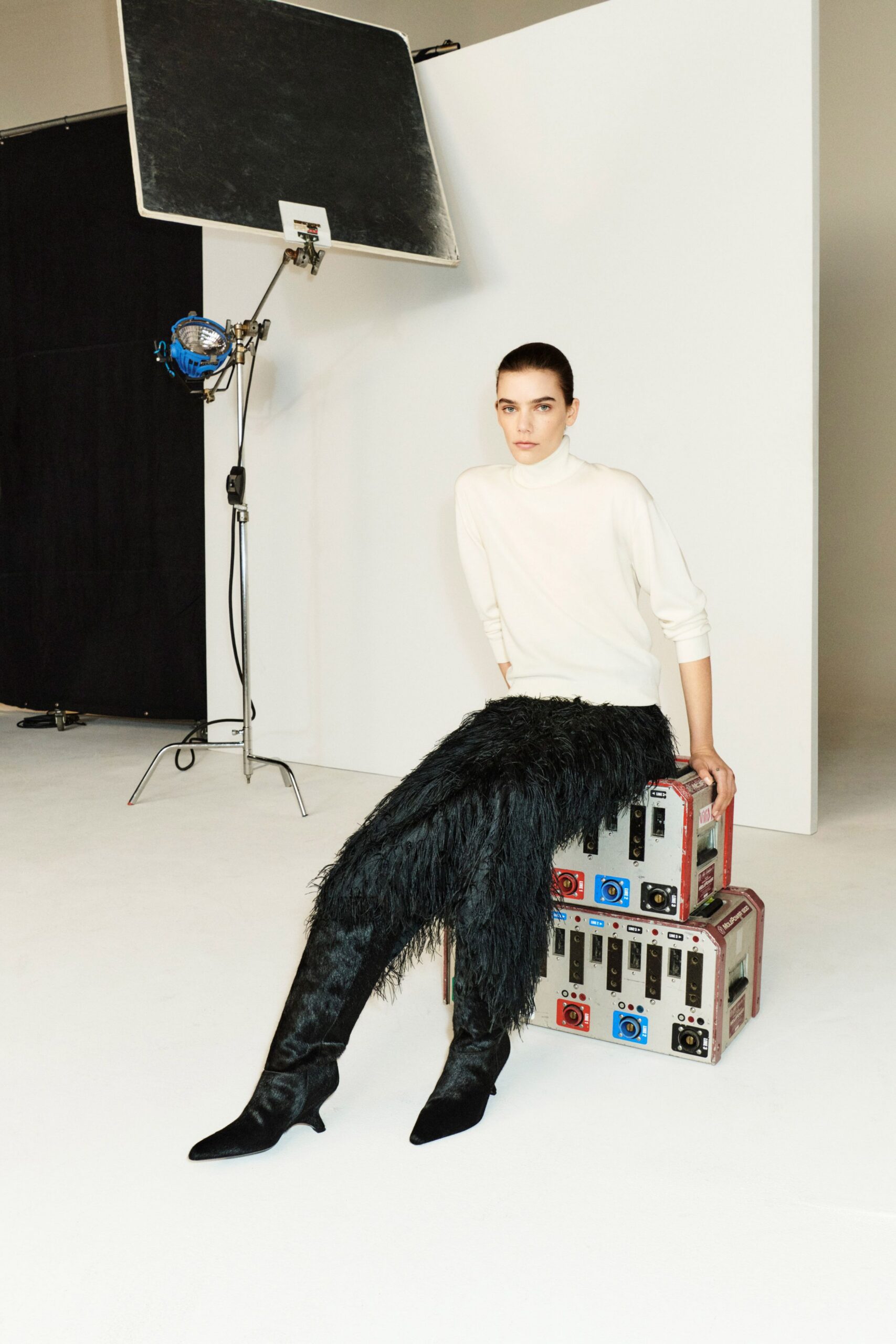 black fur fitted fringed pants
