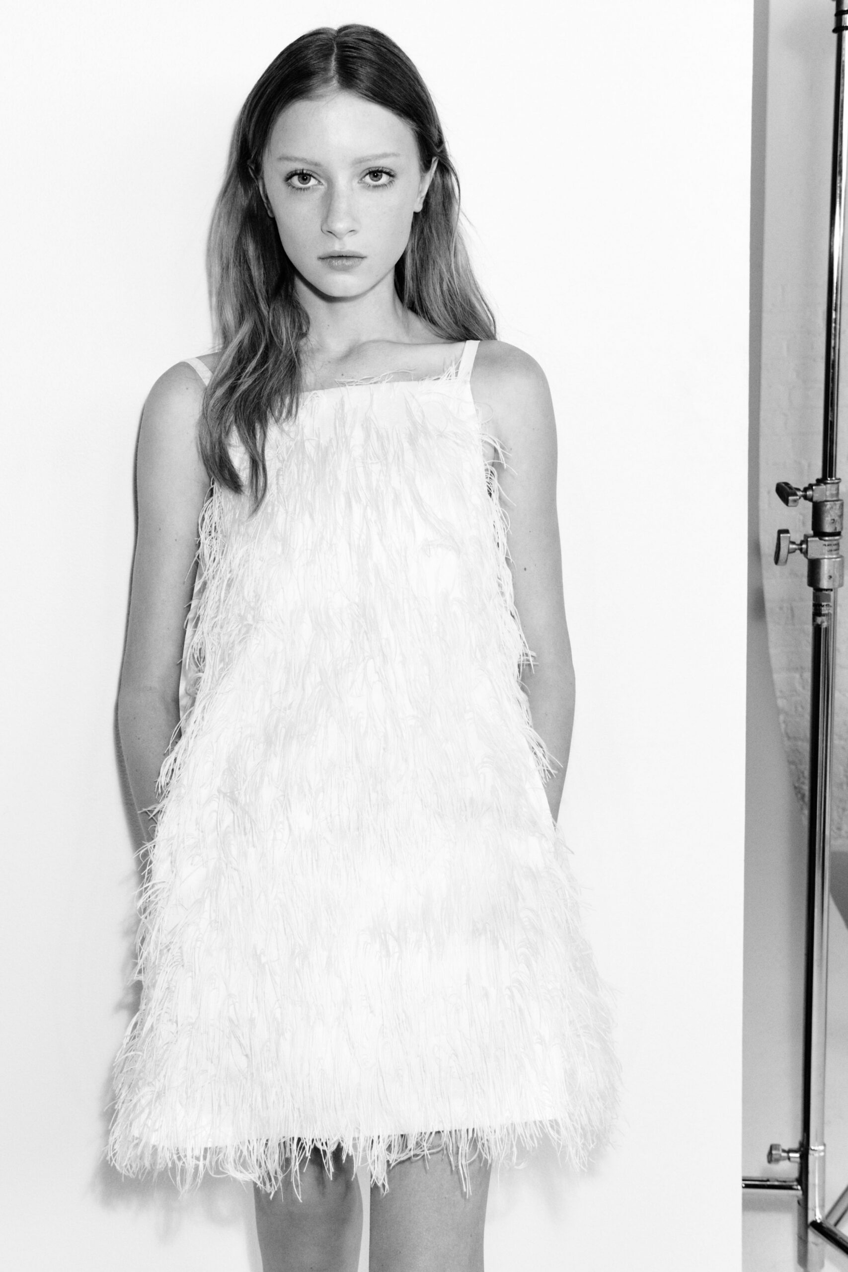 white fringed sleeveless dress