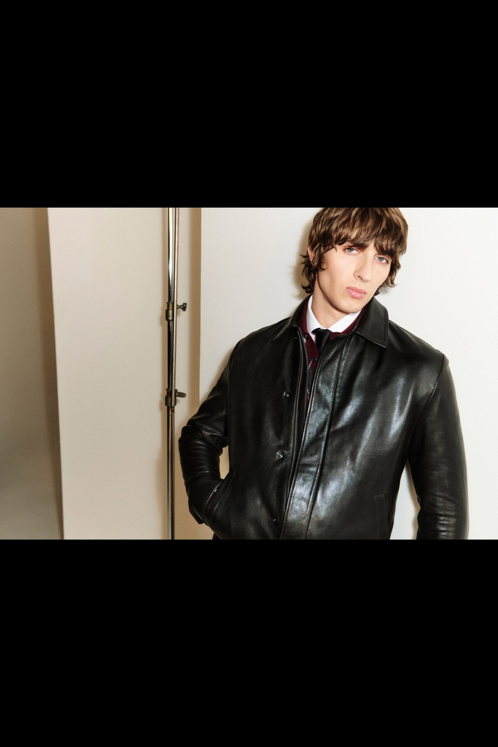 fitted black leather jacket