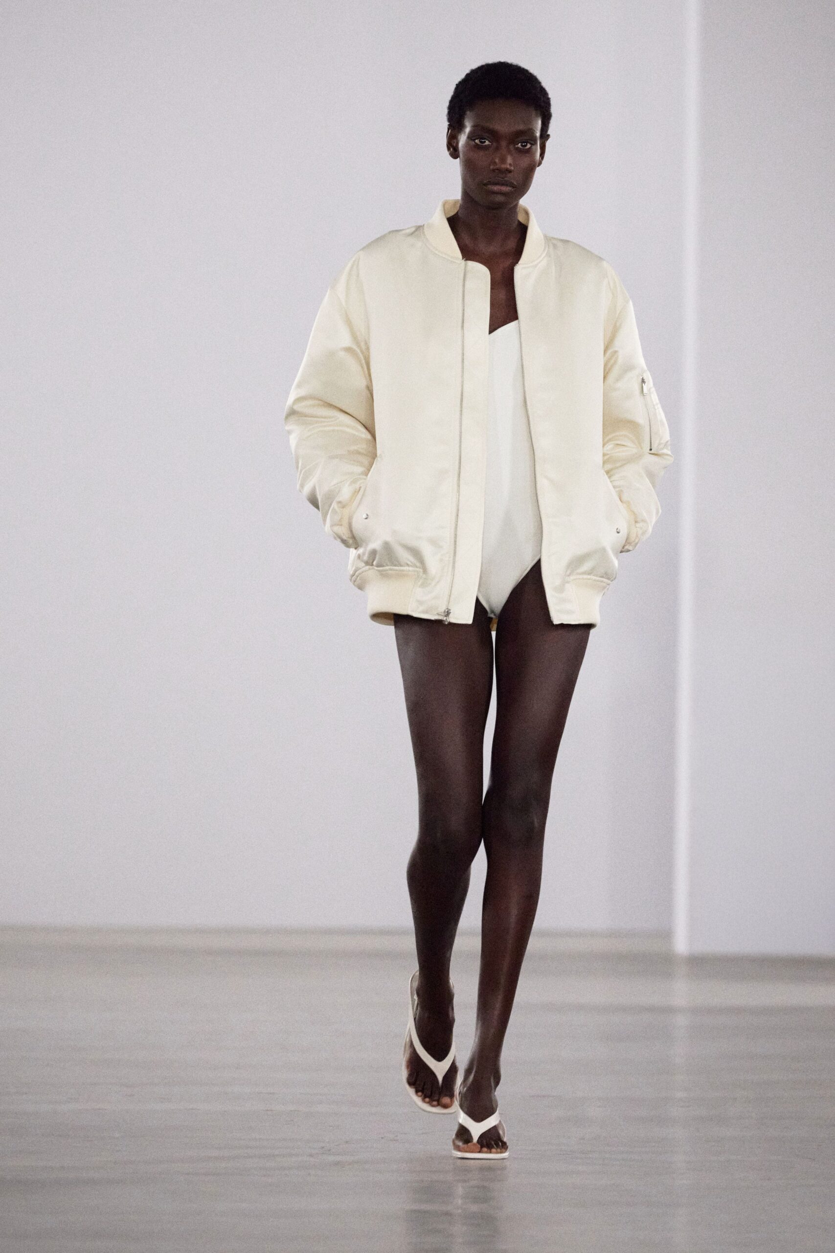 white silk long-sleeve oversized jacket
